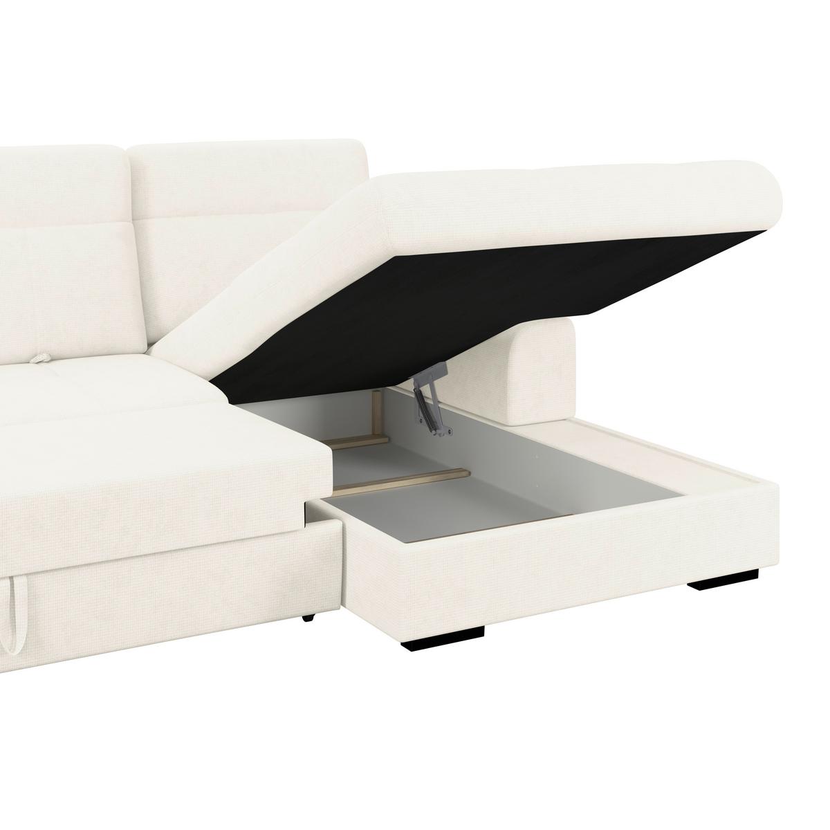 Ecksofa mit Bettfunktion Malaga new Chenille elfenbein - Elfenbein/Schwarz, KONVENTIONELL, Textil (286/203cm) - Ondega