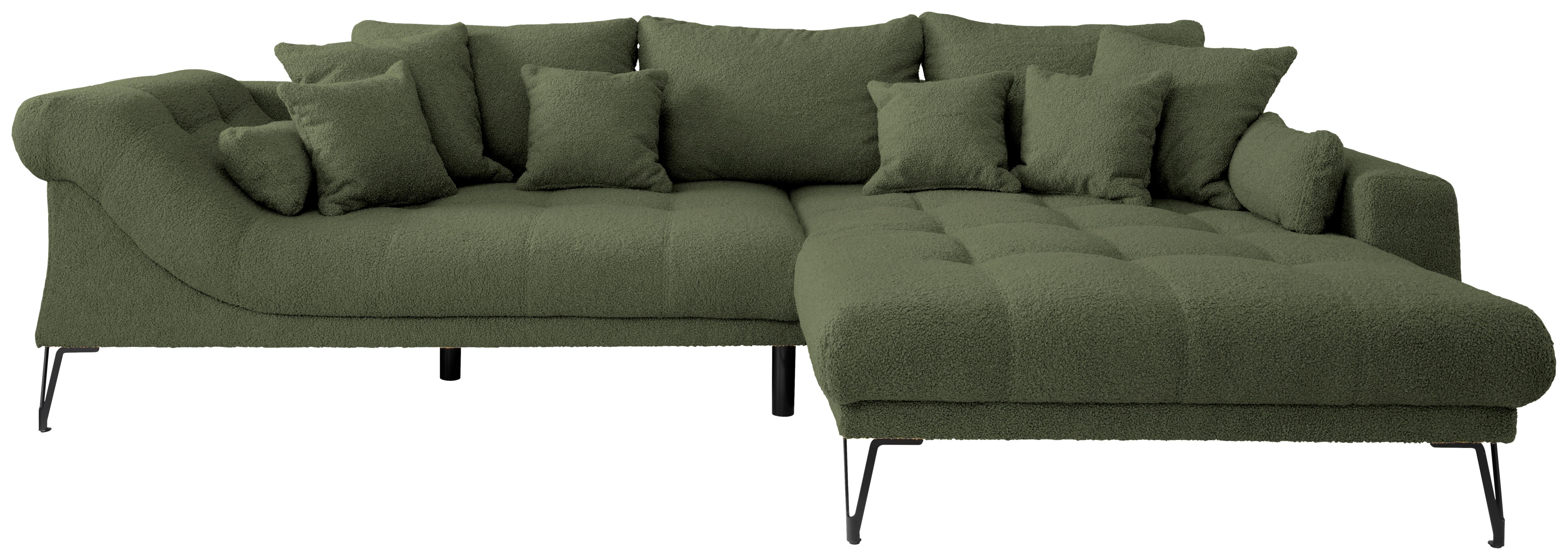 Ecksofa mit Kissen Garda Dunkelgrün Teddystoff - Dunkelgrün/Schwarz, Design, Textil (310/192cm) - Livetastic