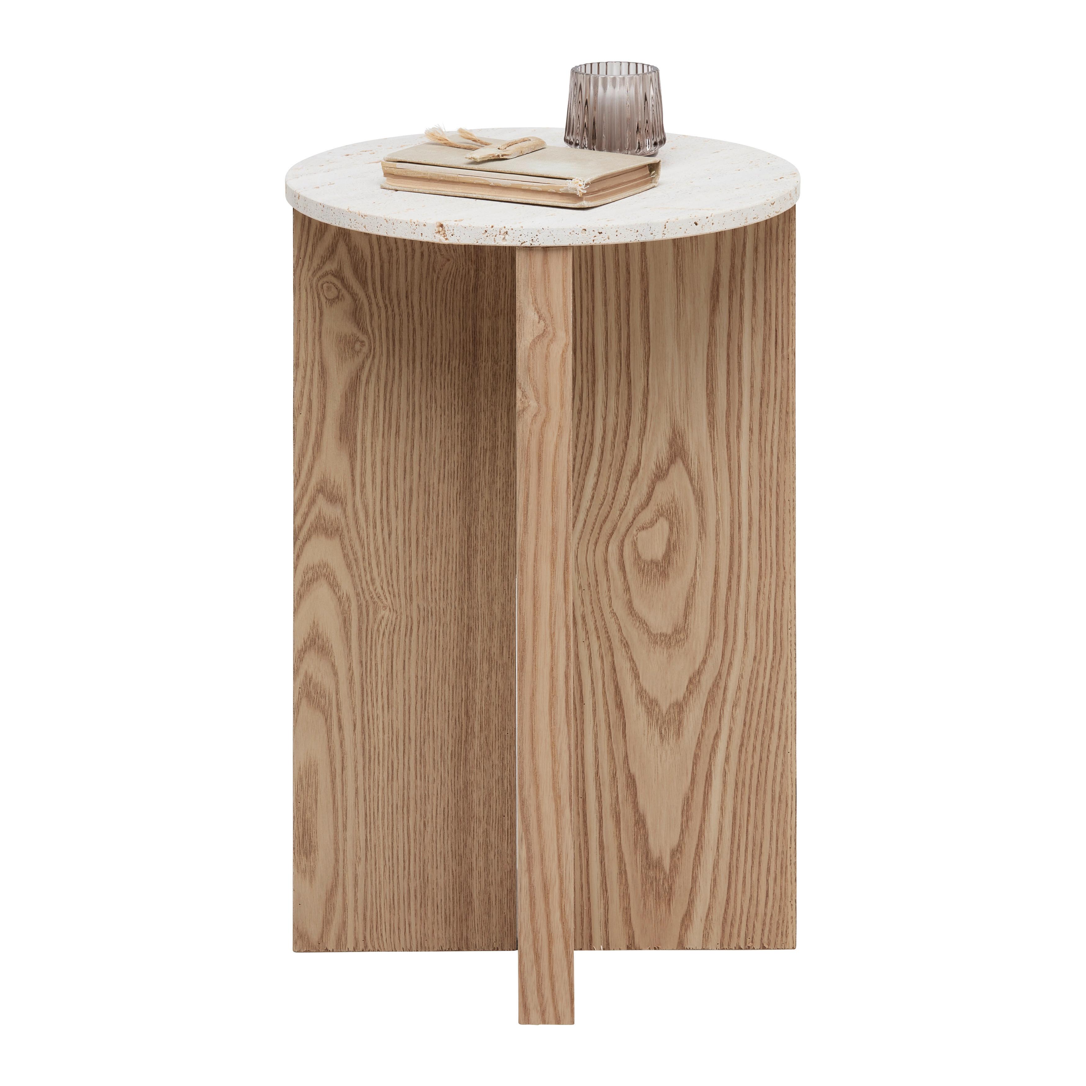 Príručný stolík MATERA 34 cm - prírodná farba, Modern, kompozitné drevo/kameň (34/54cm) - Premium Living