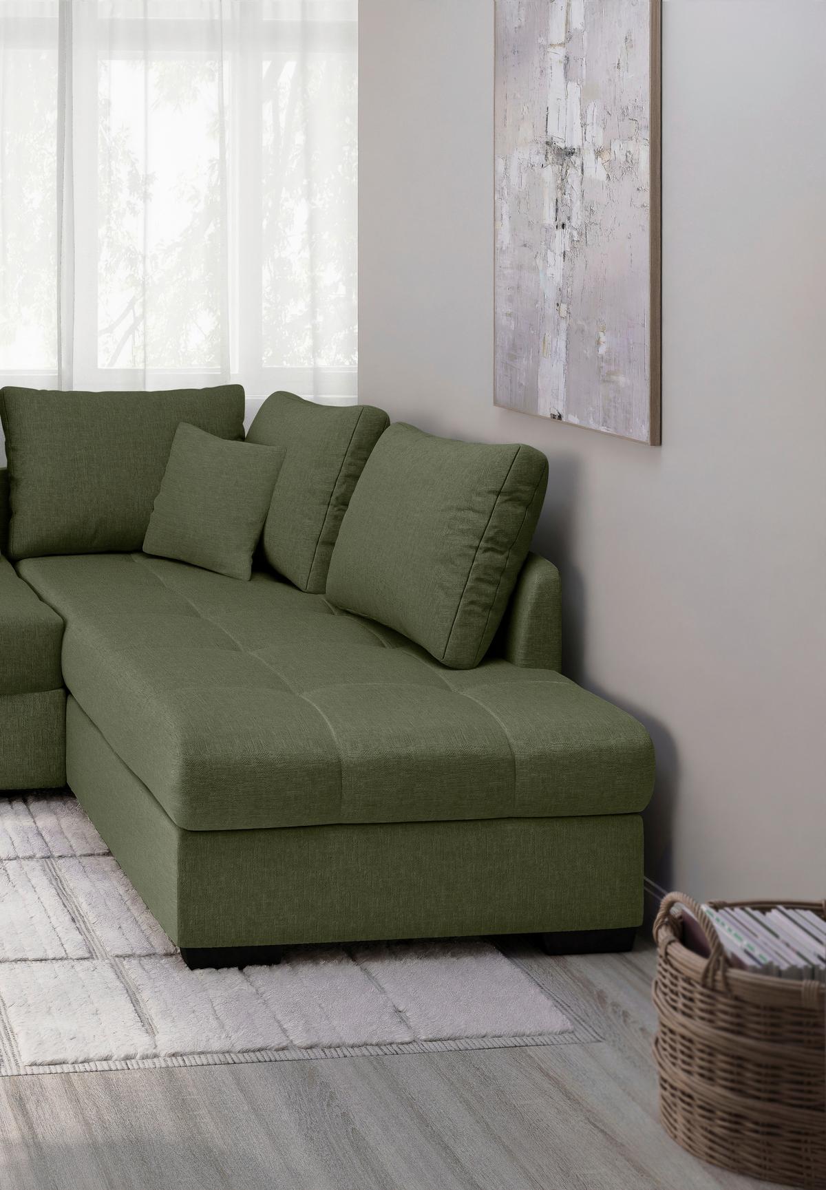 Eckschlafsofa Alvito Grün S: 298x202 Cm - Schwarz/Grün, MODERN, Textil (298/202cm) - MID.YOU