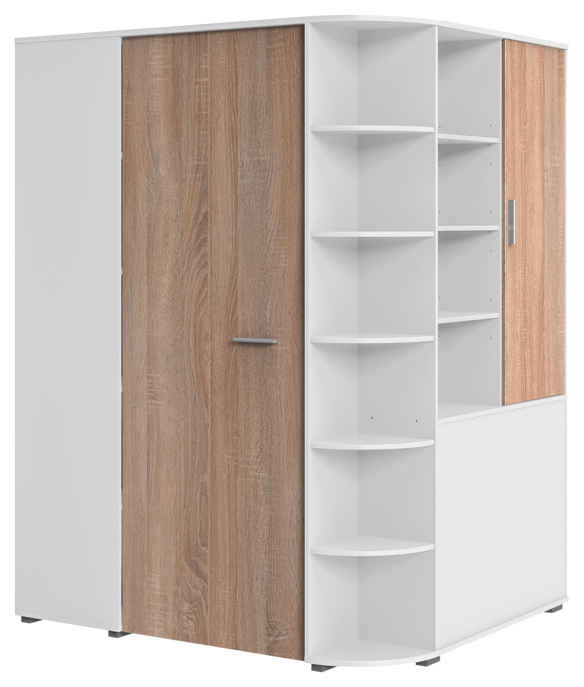 Rohová skriňa YOUNG dekor biela/dub surový - biela/farba duba, Konventionell, kompozitné drevo/plast (124/198/148cm) - Mömax