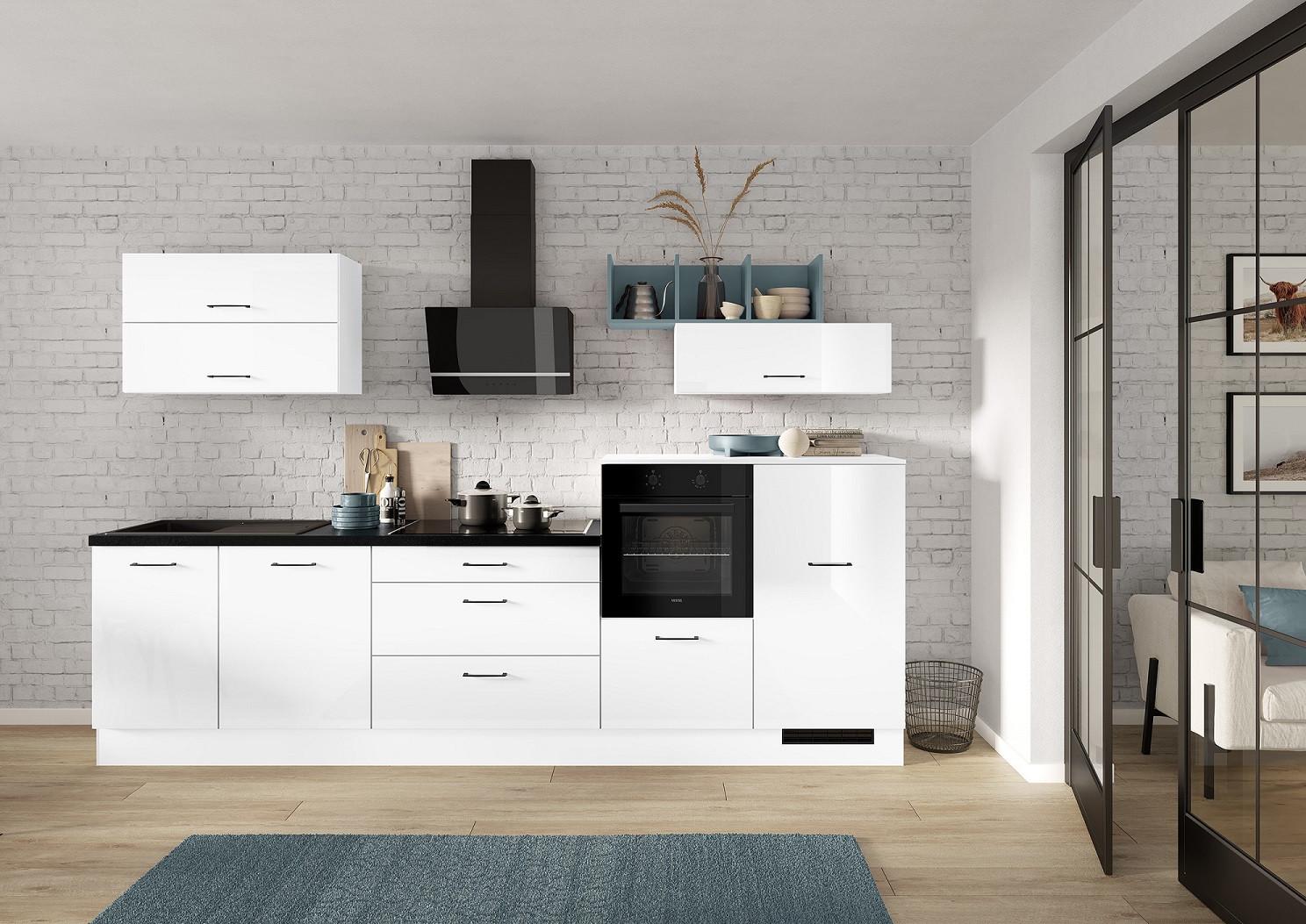 Küchenblock Ip405 Weiß B: 320 Cm - Weiß Hochglanz/Schwarz, Trend, Holzwerkstoff (320cm) - Impuls