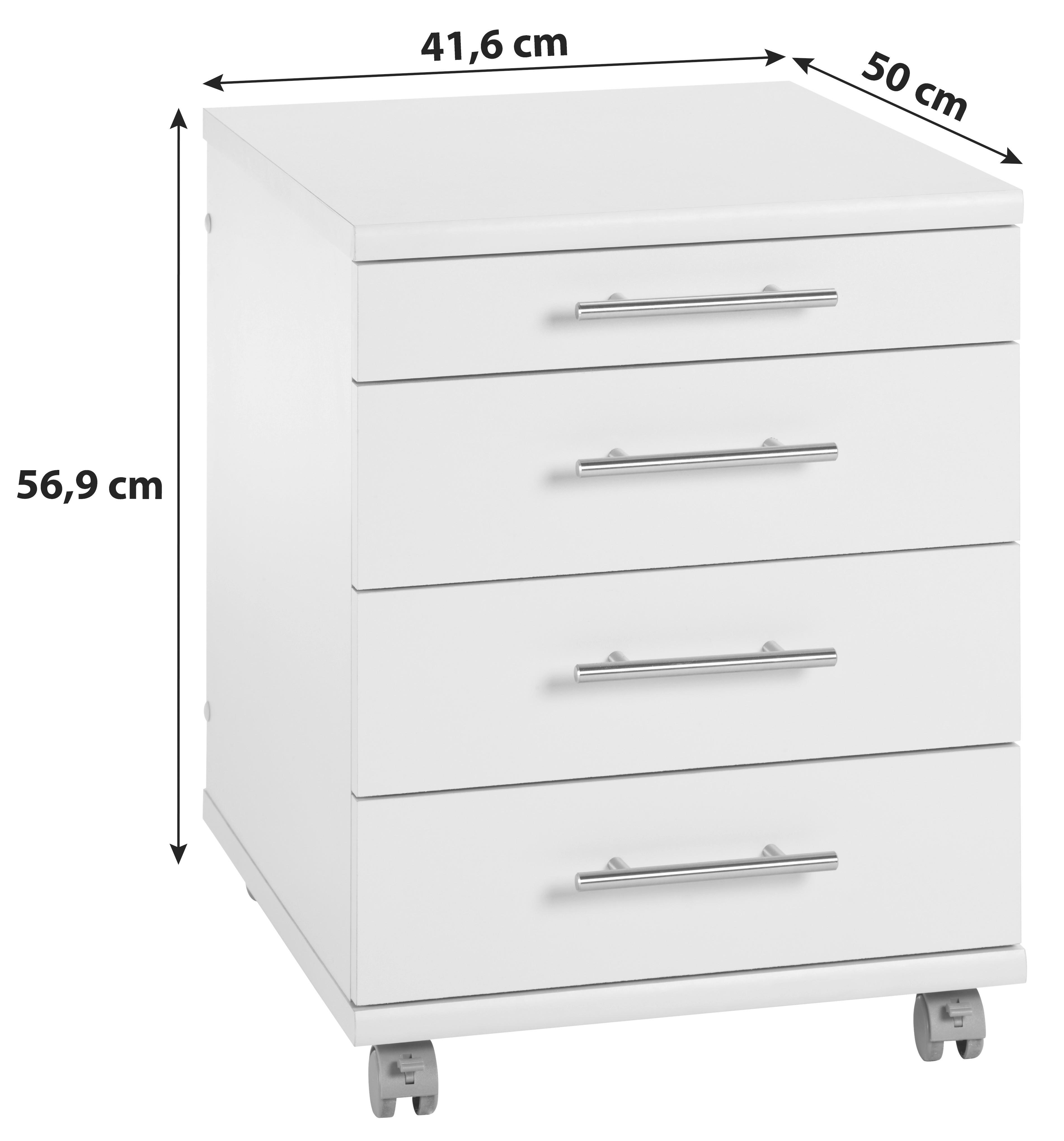 Rollcontainer Weiß Serie 500 41,6x56,9x50 cm - Weiß, Basics, Holzwerkstoff/Kunststoff (41,6/56,9/50cm) - MID.YOU