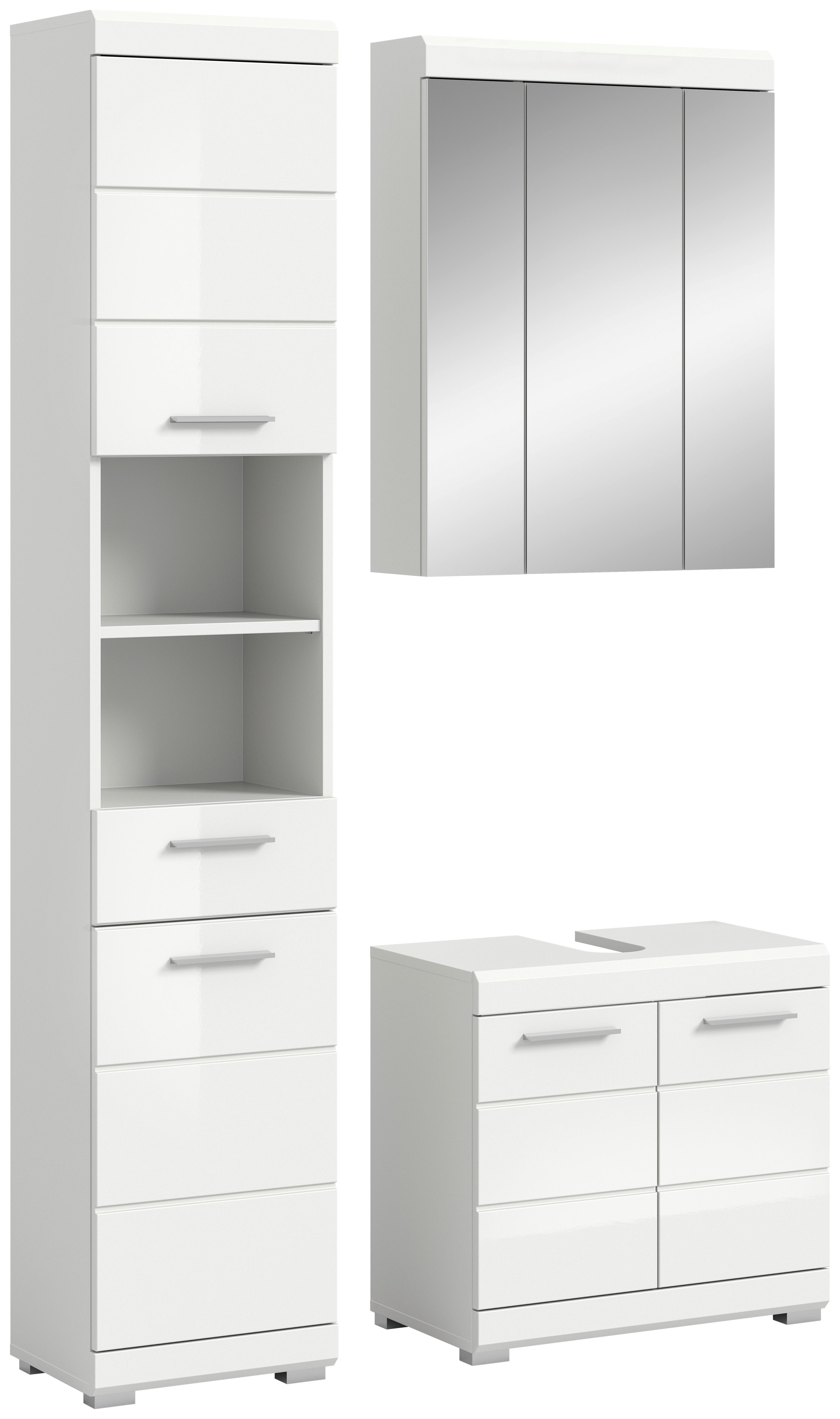 Badezimmer Scout Weiß B: 97 cm - Weiß Hochglanz/Silberfarben, MODERN, Glas/Holzwerkstoff (97cm) - MID.YOU