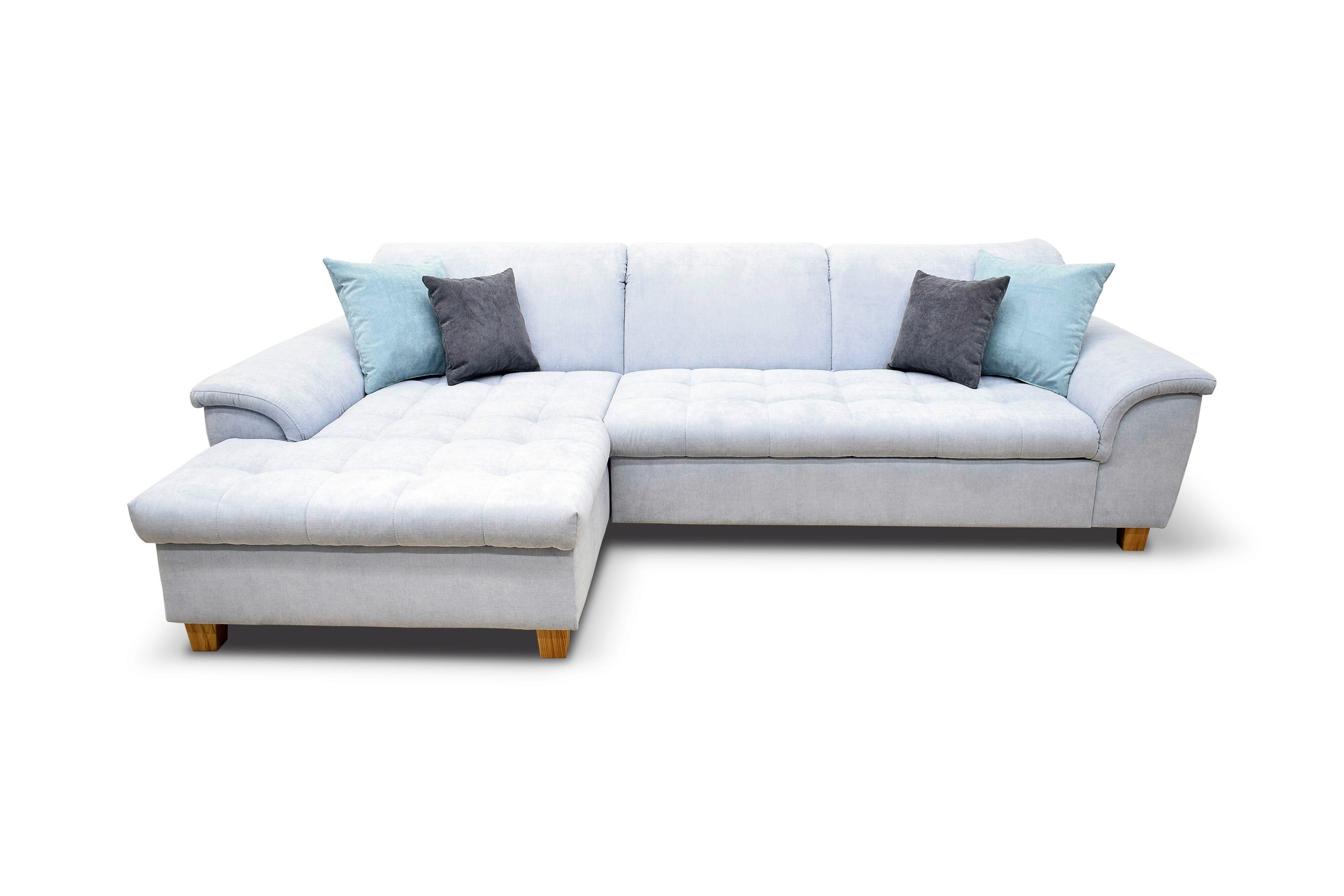 Ecksofa Mit Schlaffunktion & Bettkasten Franzi Pastellblau - Pastellblau/Eichefarben, KONVENTIONELL, Textil (170/279cm) - MID.YOU