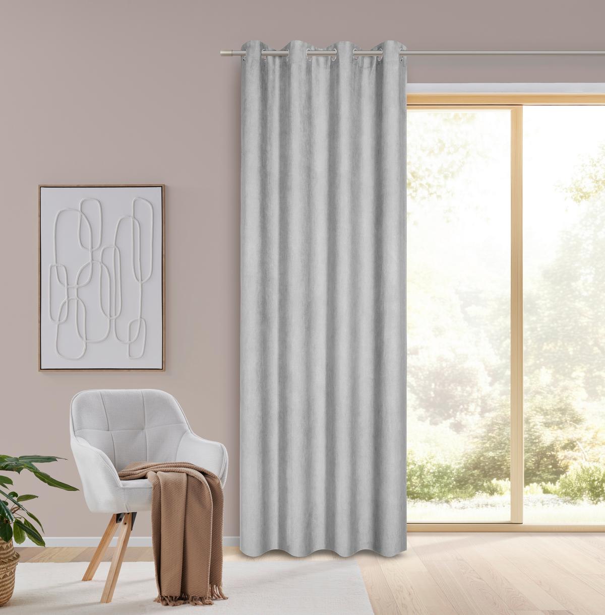 ZÁVĚS S OČKY Velours, 140/245cm, šedá - šedá, Konvenční, textil (140/245cm) - Mömax