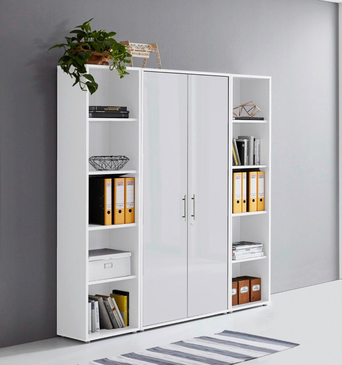 Aktenschrank Office Edition Weiß/Weiß Hochglanz B: 172,6cm - Weiß Hochglanz/Weiß, MODERN, Holzwerkstoff (172,6/185,6/33cm) - MID.YOU