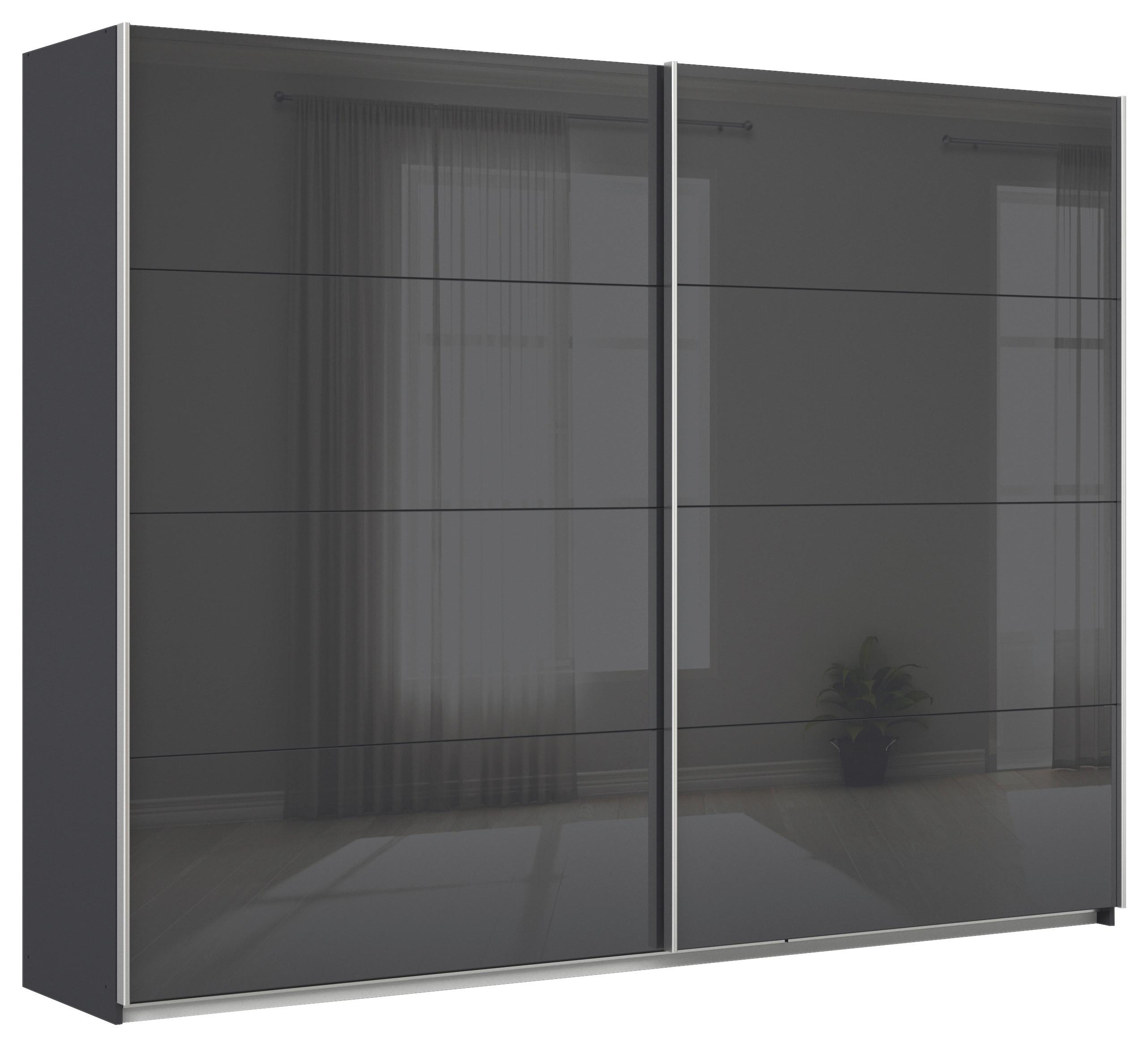 Schwebetürenschrank B: 271cm Feldkirch Grau - Anthrazit/Anthrazit Hochglanz, MODERN, Glas/Holzwerkstoff (271/210/62cm)