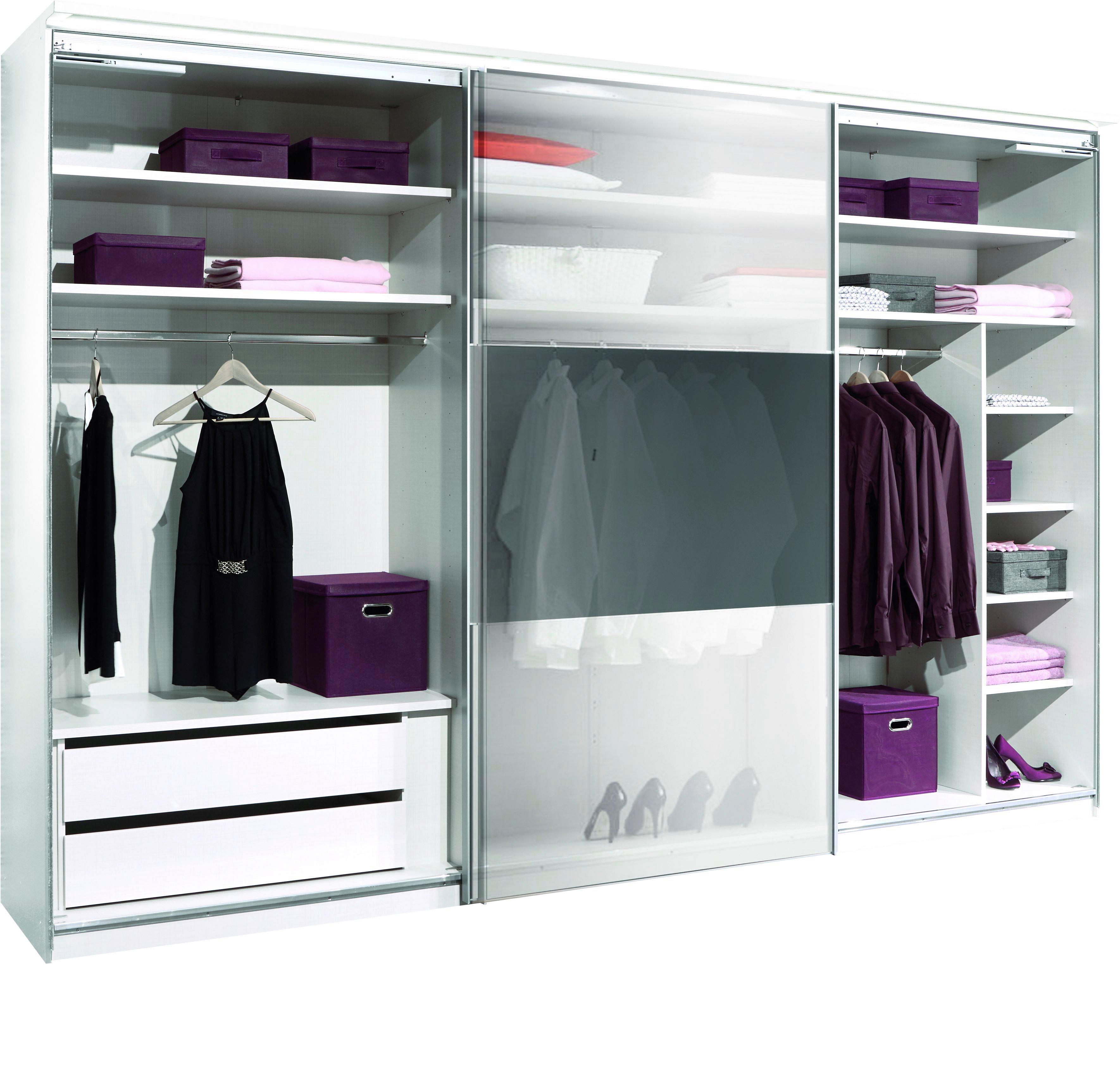 Schwebetürenschrank Glasfront 249 cm Includo, Hellgrau/Weiß - Dunkelgrau/Hellgrau, MODERN, Glas/Holzwerkstoff (249/222/68cm)