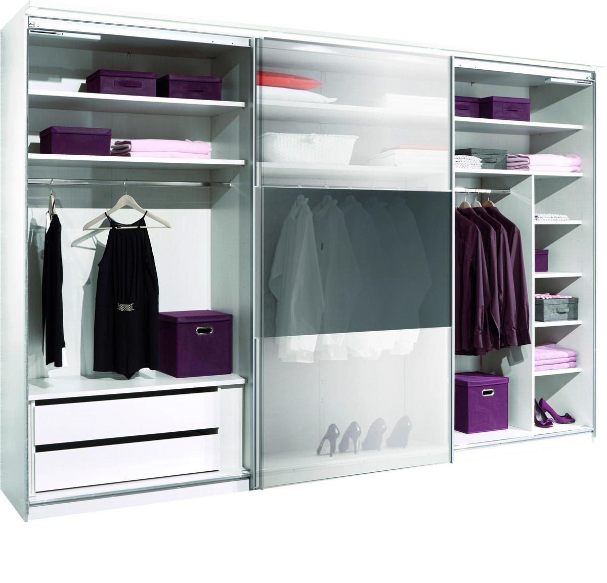 Schwebetürenschrank Glasfront 298 Cm Includo, Hellgrau/weiß - Dunkelgrau/Hellgrau, MODERN, Glas/Holzwerkstoff (298/222/68cm)