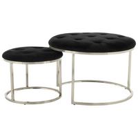 Hockerset 2-teilig Myla 100 Schwarz/silberfarben D:60/40cm - Silberfarben/Schwarz, Design, Textil (40/60/32/41/40/60cm) - Kayoom