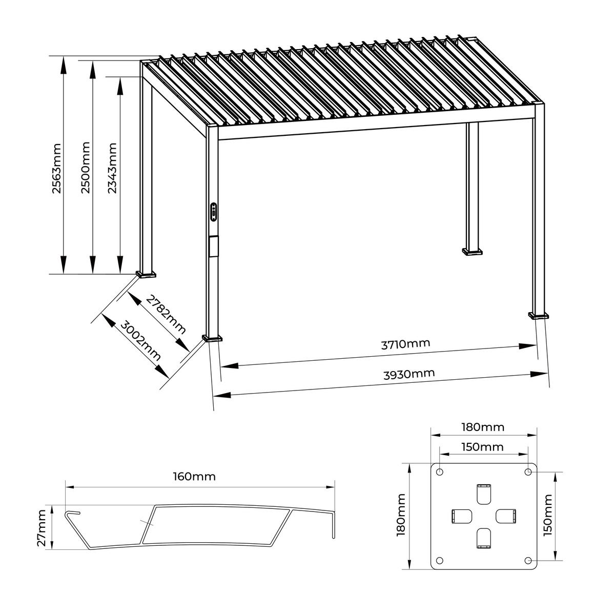 Pergola Core +110 ca. 3x4m LED Aluminium,Lamellen verstellbar - Anthrazit, Basics, Metall (393/250/300,2cm) - Gardenson