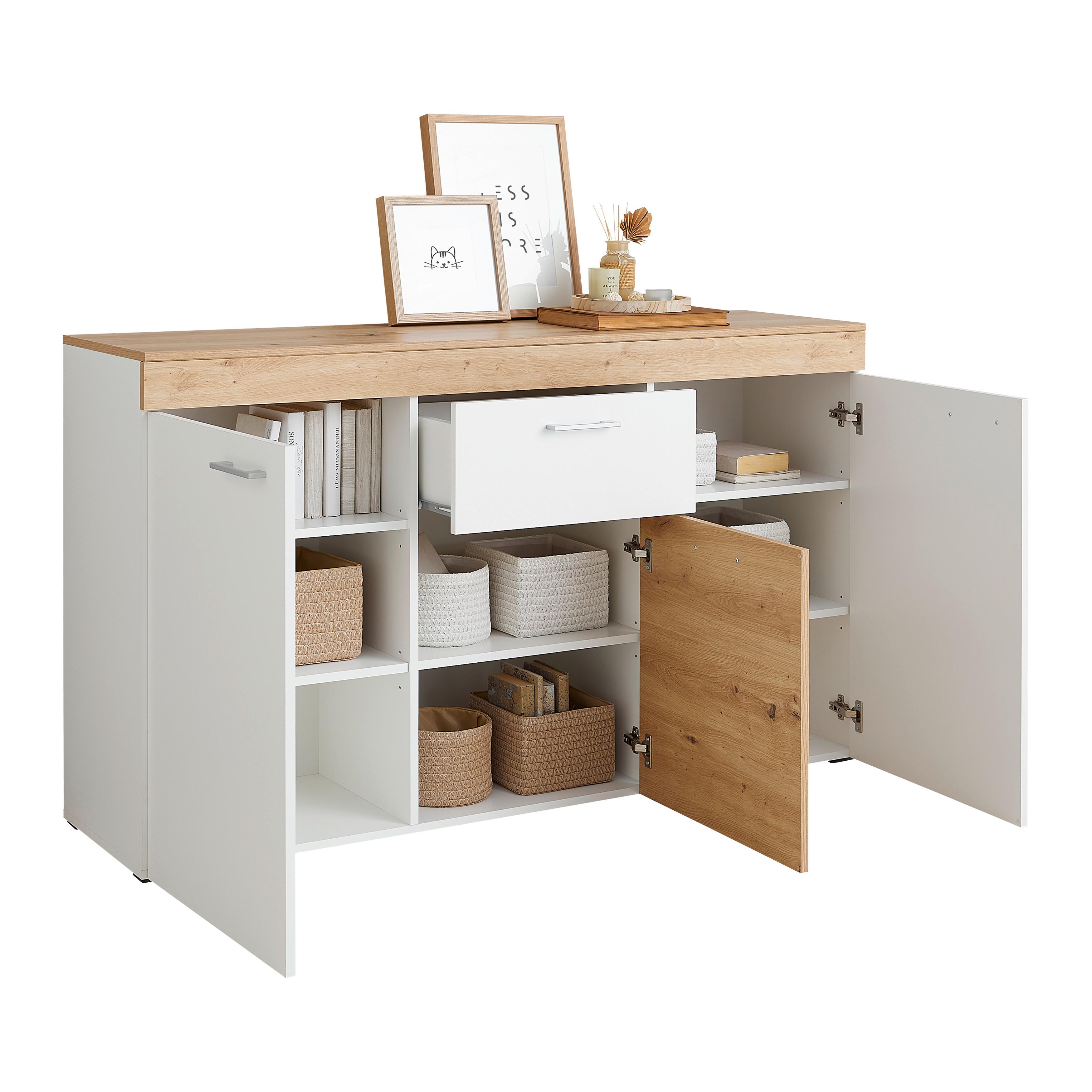 Sideboard 150 cm Valencia Alpinweiß, Eiche Artisan - MODERN, Holzwerkstoff (150/89,1/40cm)