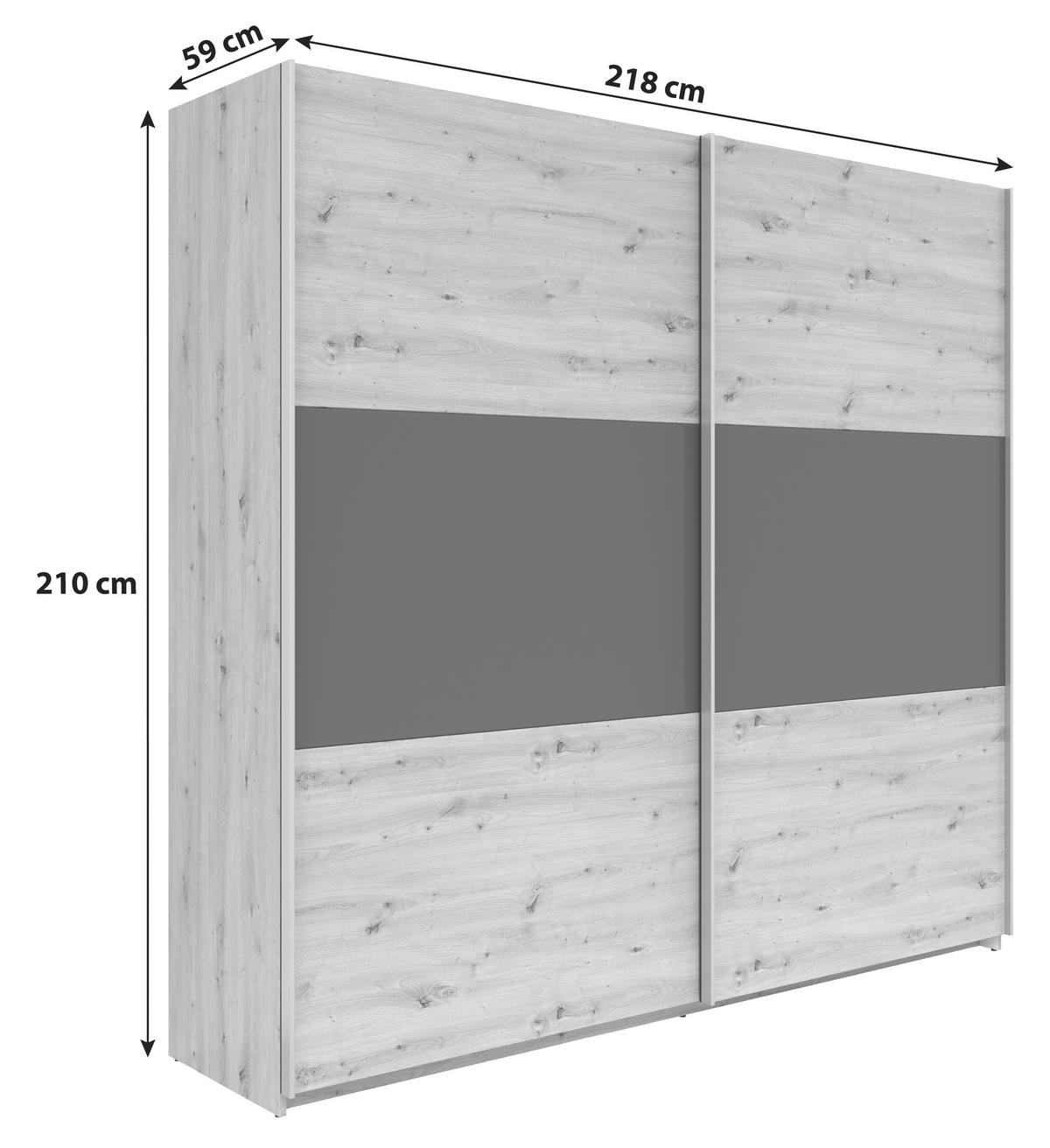 Schwebetürenschrank B: 218 Cm Saturn Graphitf./eiche Dekor - Graphitfarben/Eiche Artisan, KONVENTIONELL, Holzwerkstoff (218/210/59cm)