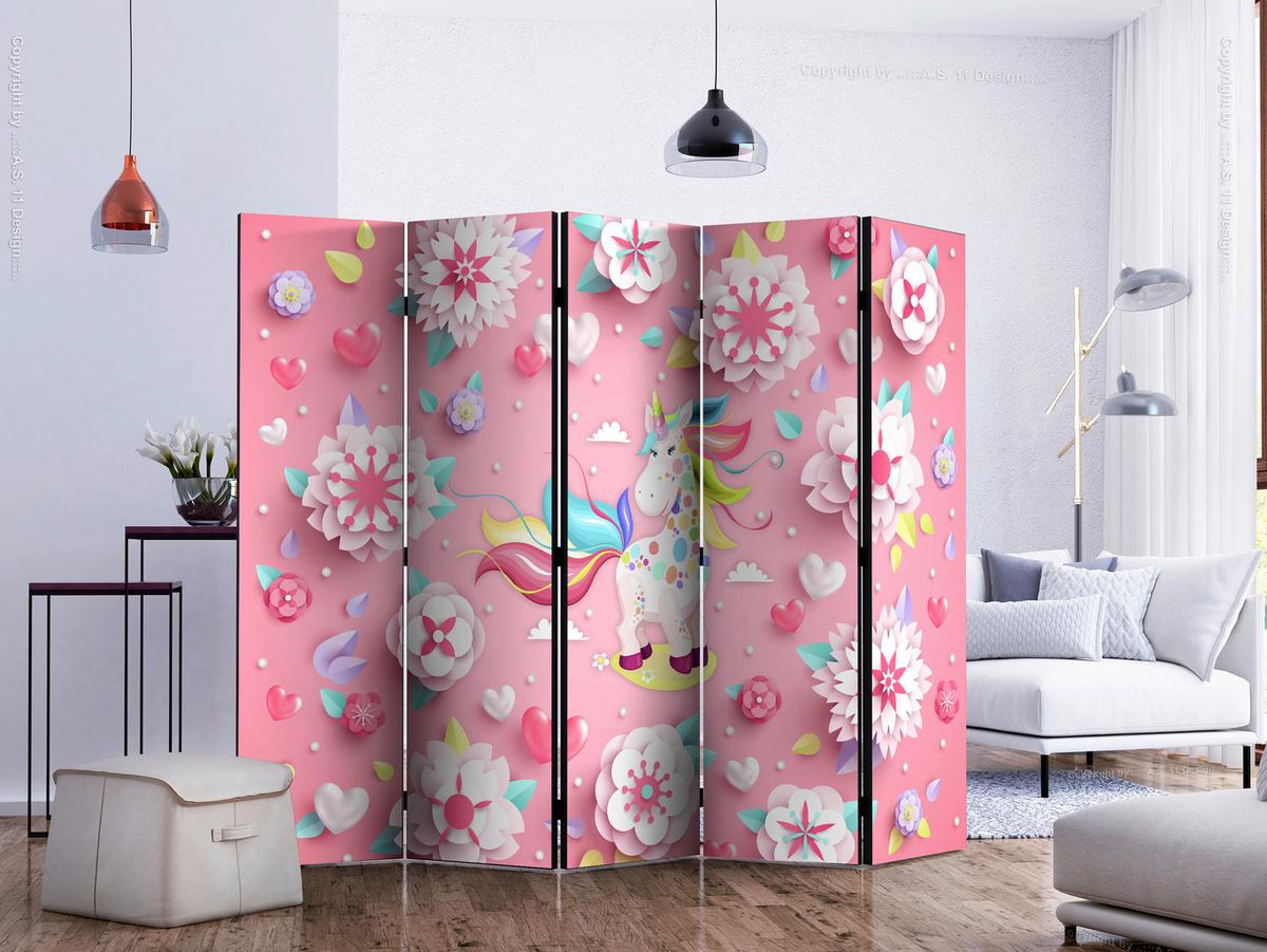 Paravent Multicolor Pink B: 225 Cm - Pink/Multicolor, Basics, Holz/Textil (225/172/3cm) - artgeist