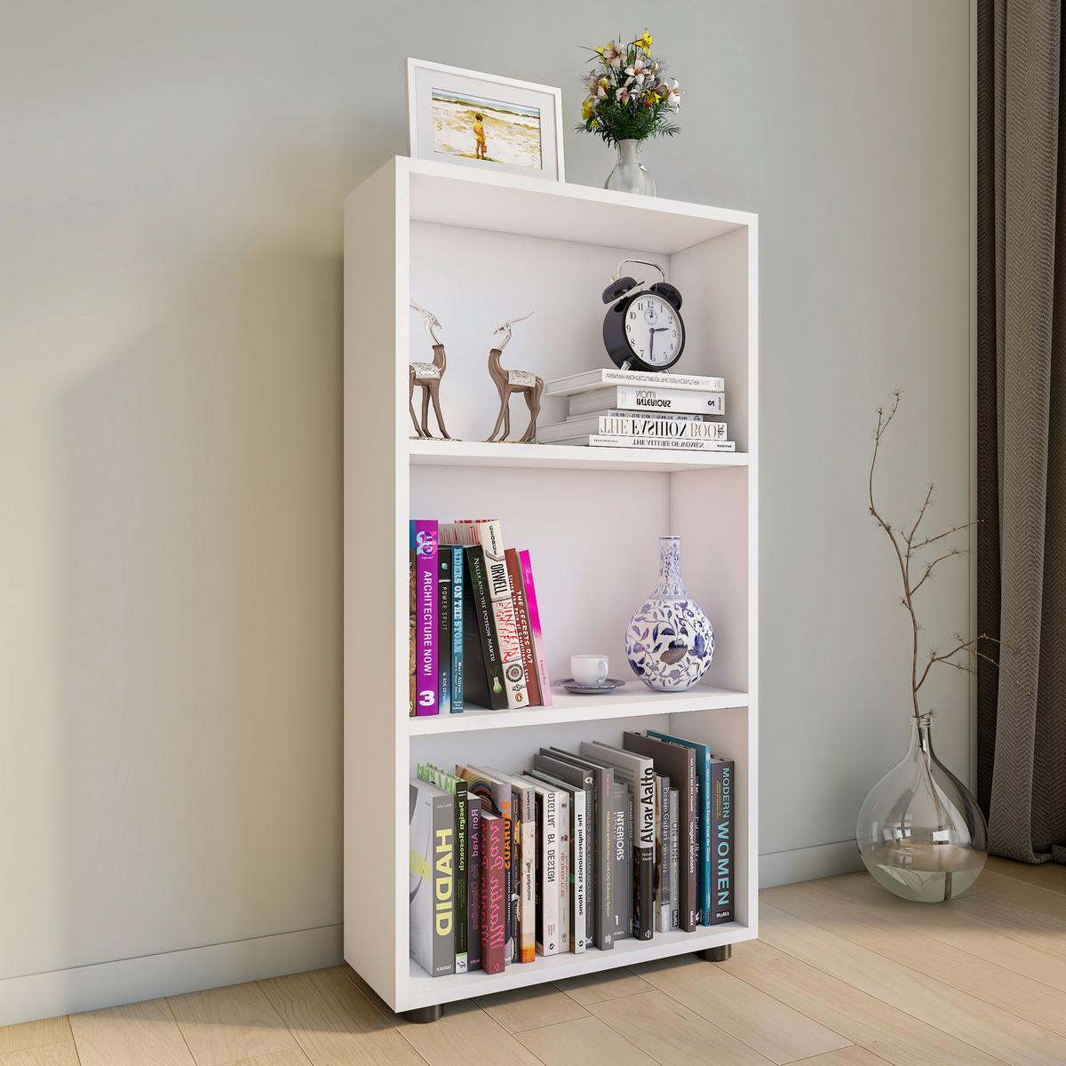 Regál Bulas š: 56 cm, biely - čierna/biela, Modern, kompozitné drevo/plast (56/108/20cm) - MID.YOU
