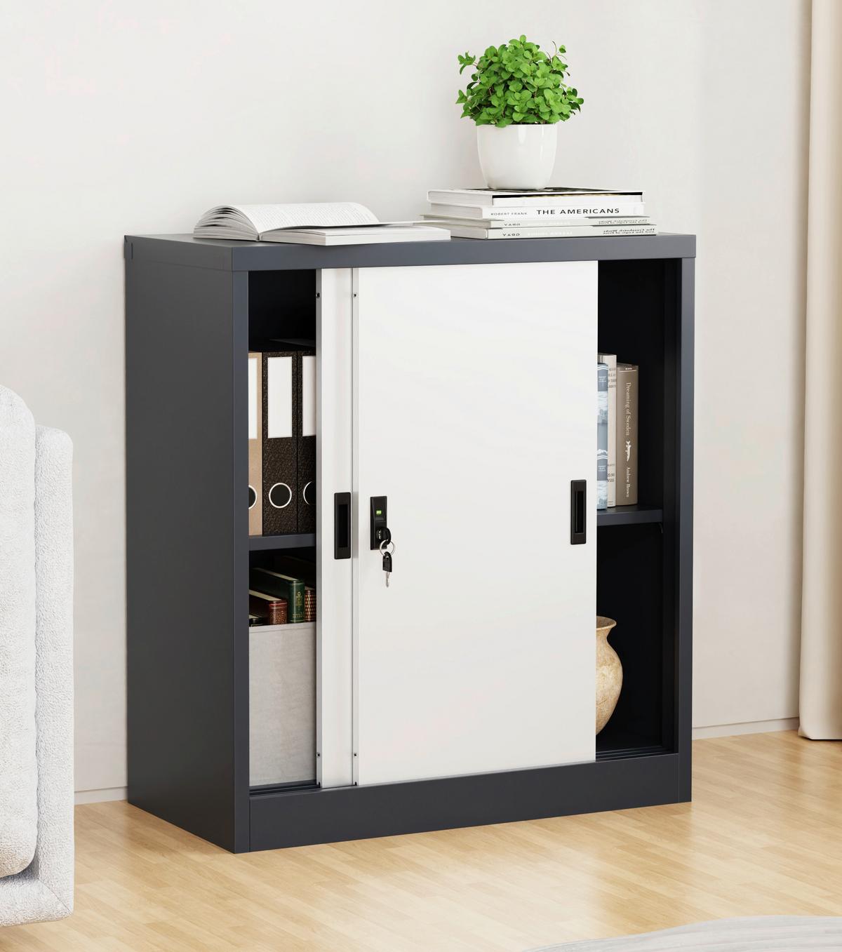 Aktenschrank Malivo Weiß/Anthrazit B: 80cm - Anthrazit/Weiß, KONVENTIONELL, Metall (80/90/40cm) - MID.YOU
