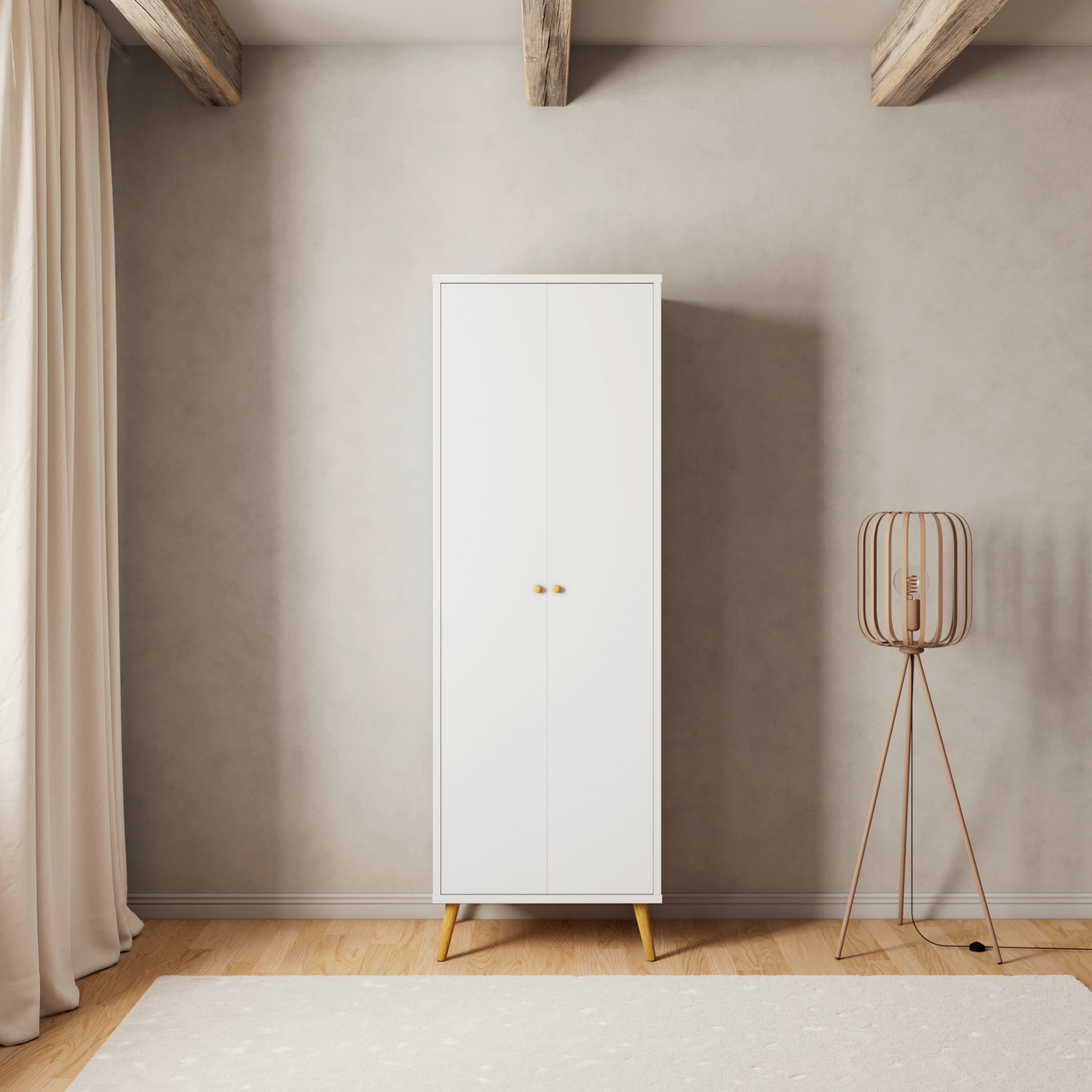 Skriňa LUDO biela - biela/prírodná farba, Modern, kov/drevo (60/180/40cm) - Bessagi Home