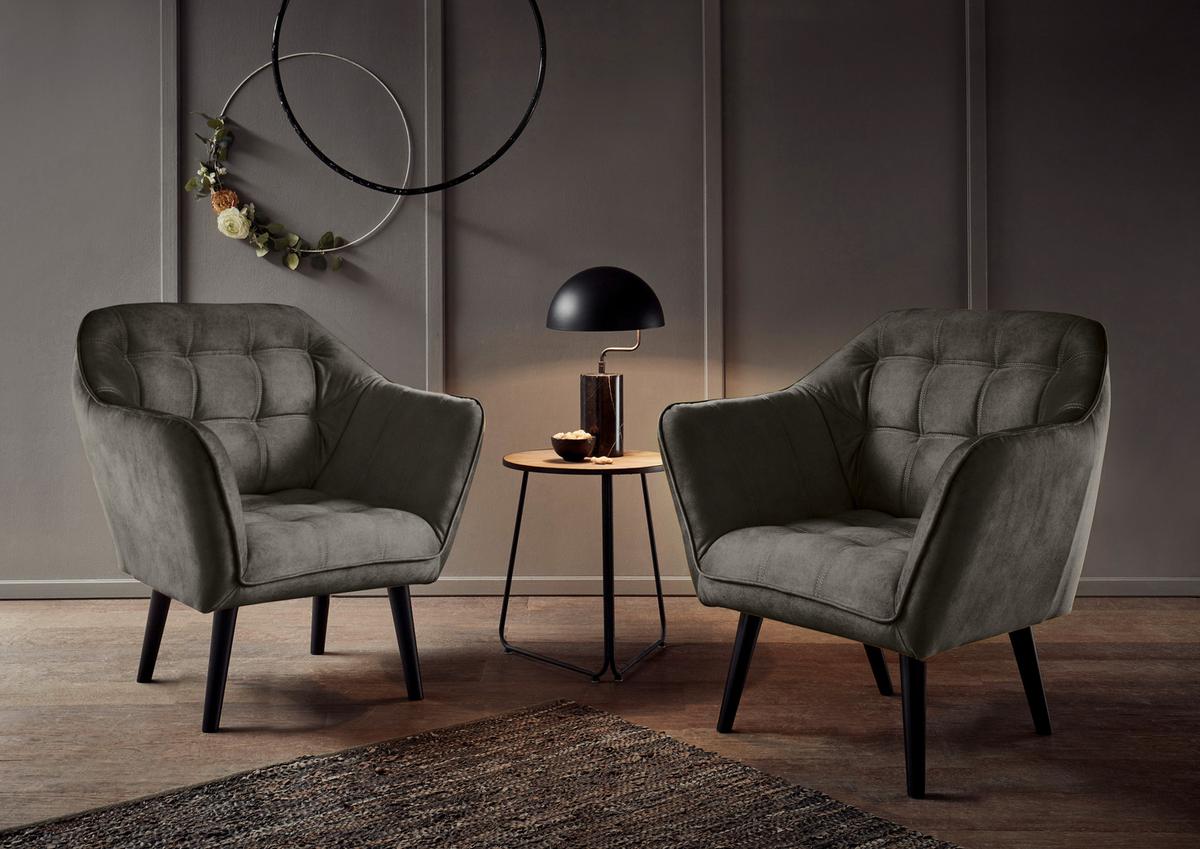 Polstersessel mit Armlehnen Max Stoffbezug Anthrazit - Anthrazit/Schwarz, MODERN, Holzwerkstoff/Textil (84/87/70cm) - MID.YOU