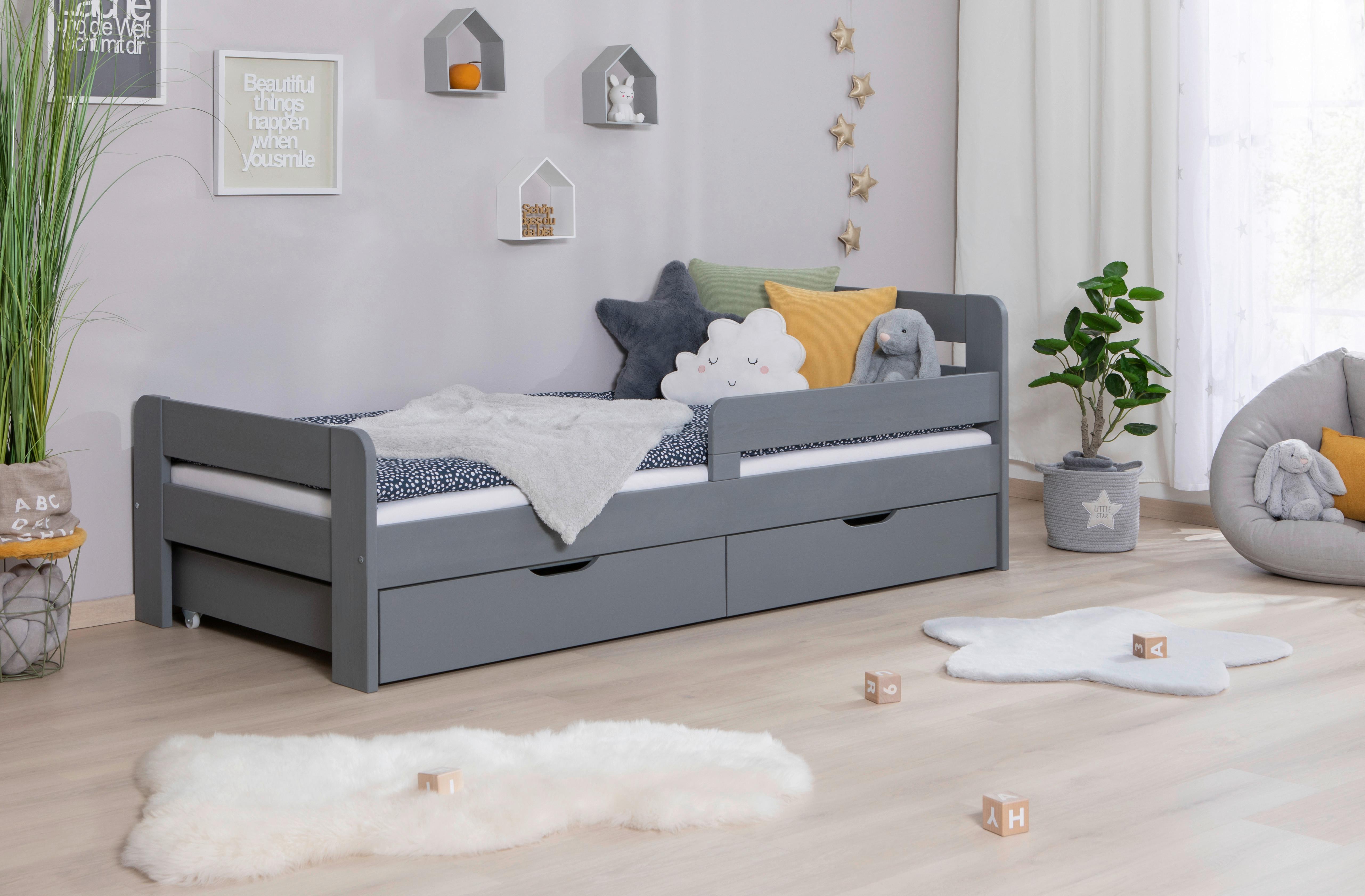 Bett Bennet Hellgrau Inkl. Zubehör, 90x200 Cm - Hellgrau/Naturfarben, MODERN, Holz/Textil (90/200cm) - MID.YOU
