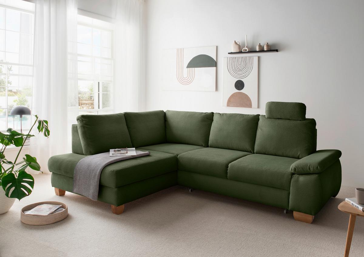 Eckschlafsofa Positano Dunkelgrün S: 206x261 Cm - Wildeiche/Dunkelgrün, MODERN, Textil (206/261cm) - Livetastic