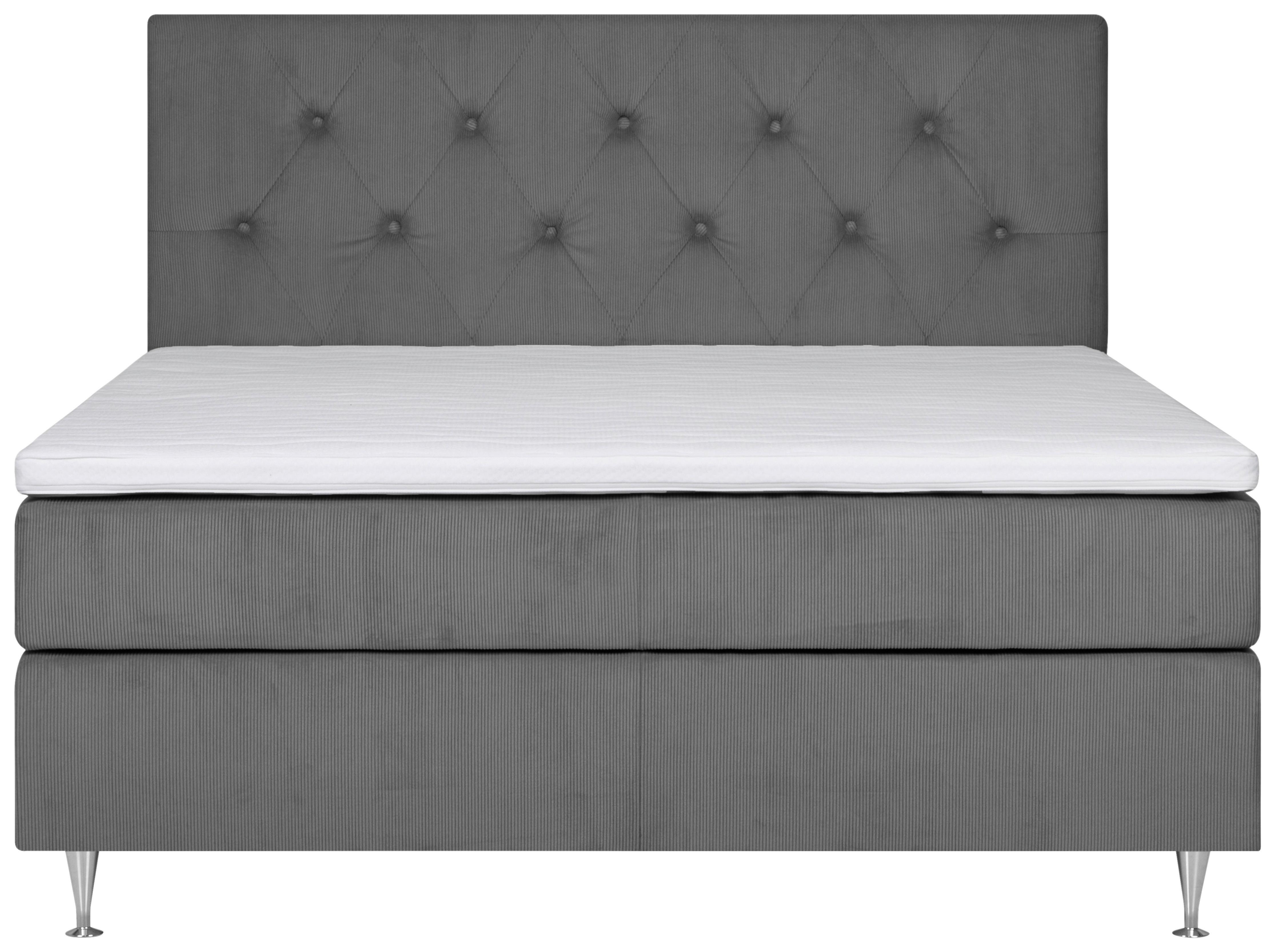 Boxspringbett mit Topper + Matratze 160x200 cm Paula - Dunkelgrau, MODERN, Textil (160/200cm) - Livetastic