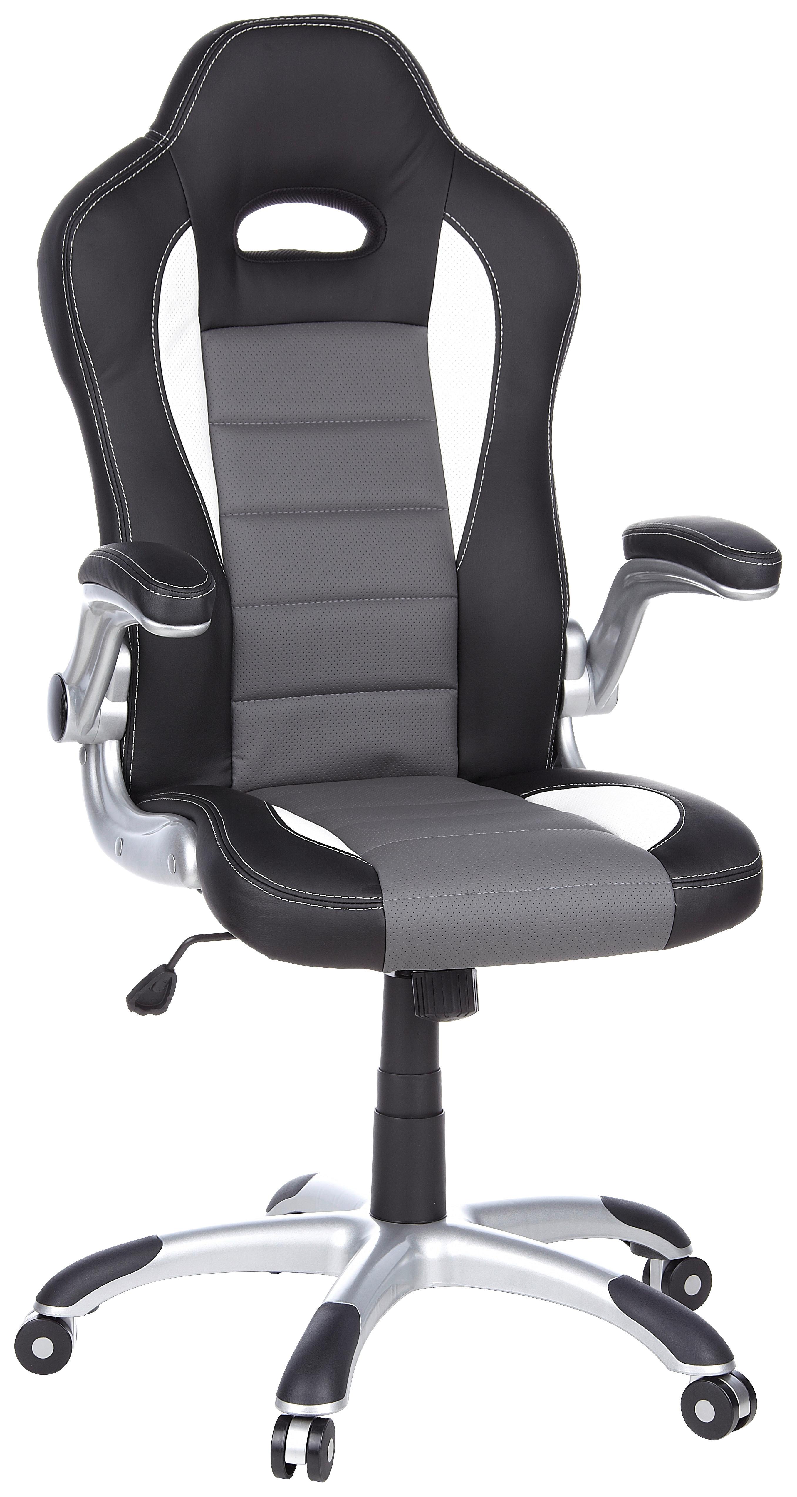 Gamingstuhl Game Sport Grau/Schwarz/Weiß - Silberfarben/Schwarz, MODERN, Kunststoff/Textil (64/118/57cm) - MID.YOU