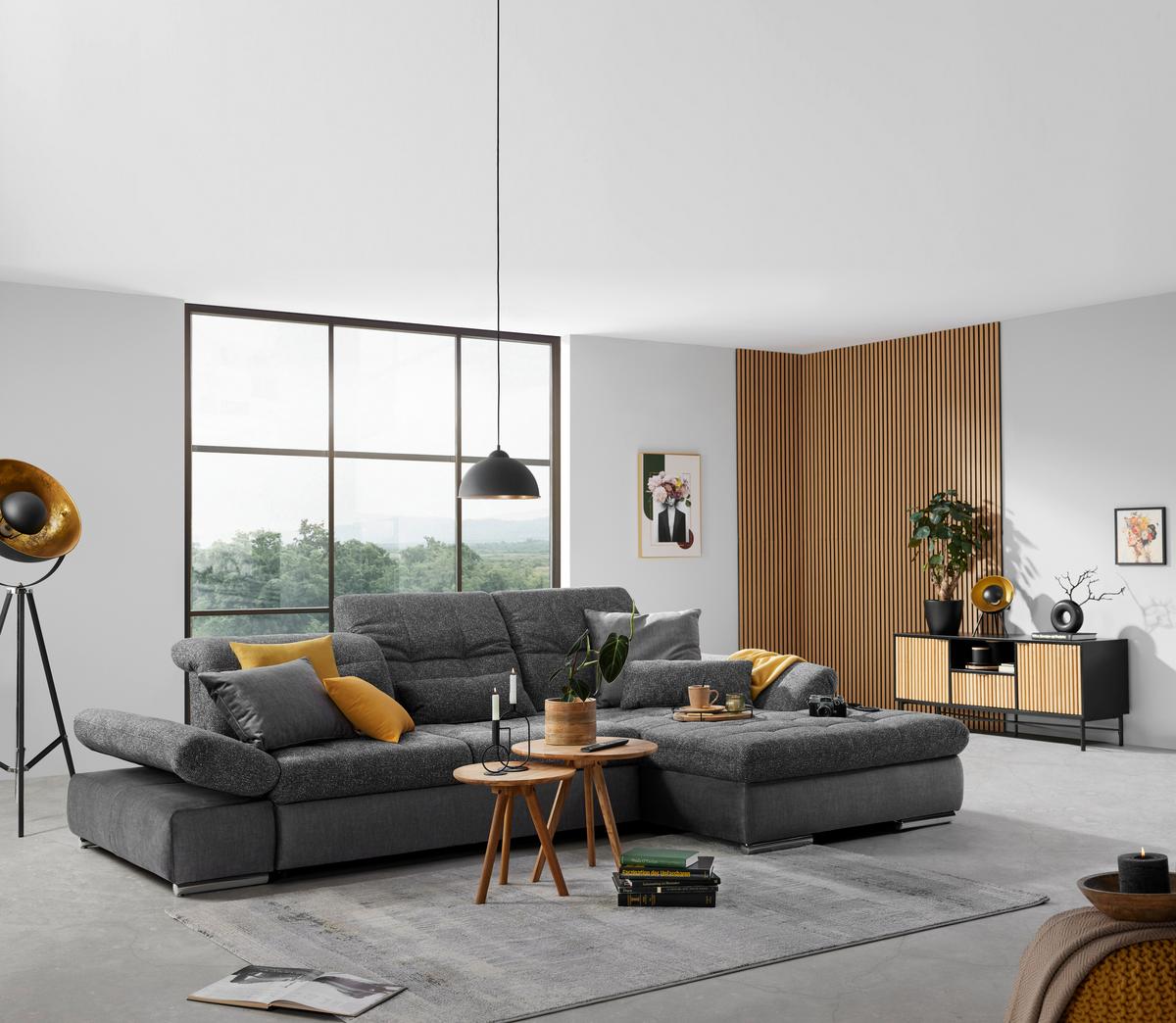 Rohová sedačka SANFINO, pravá, grafitová / sivá - sivá/grafitová, Konventionell, kov/drevo (305/79-96/199cm) - Premium Living