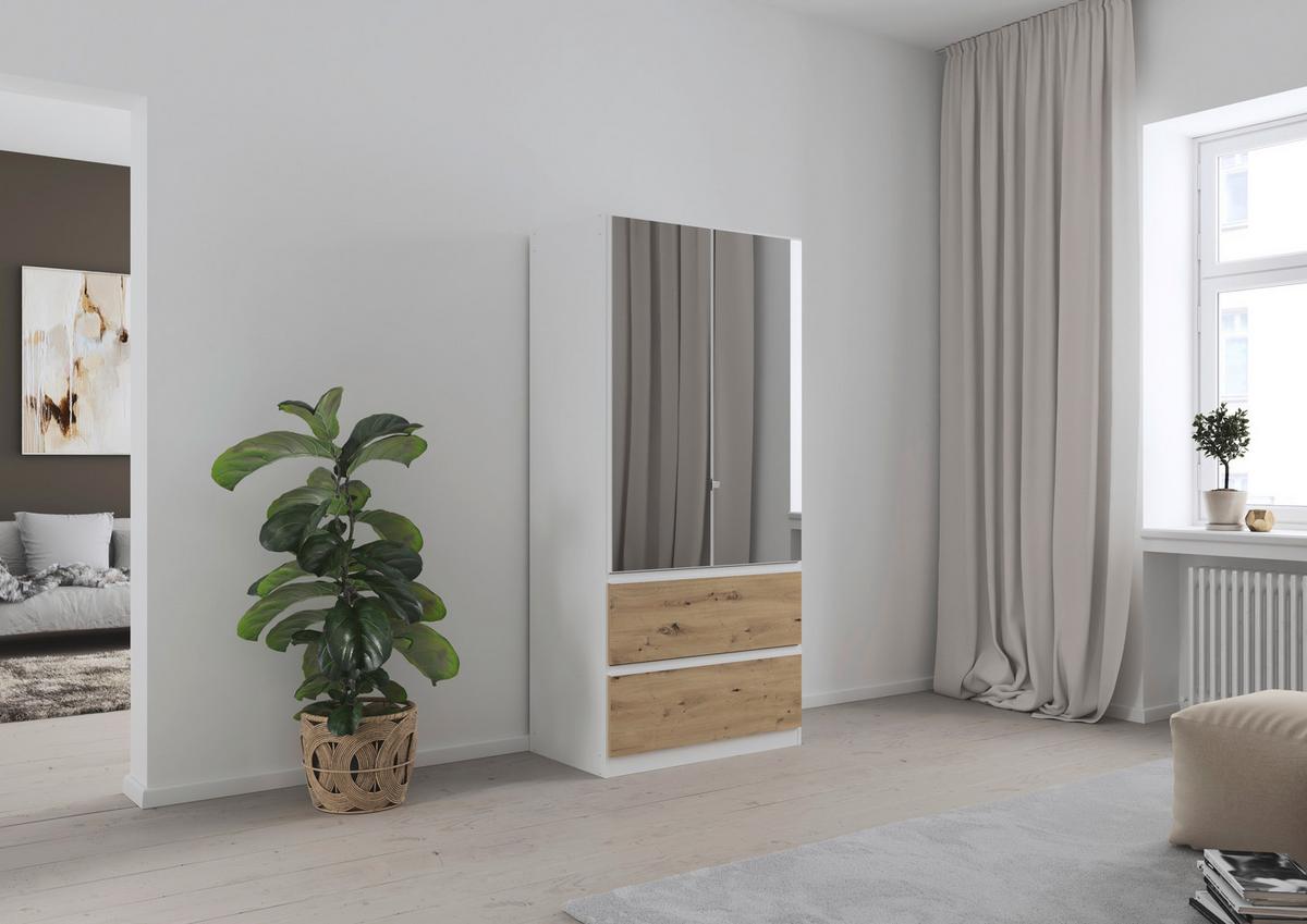 Drehtürenschrank Costa Weiß Eiche Artisan Dekor - Eiche Artisan/Weiß, MODERN, Holzwerkstoff (91/197/54cm) - Rauch Möbel