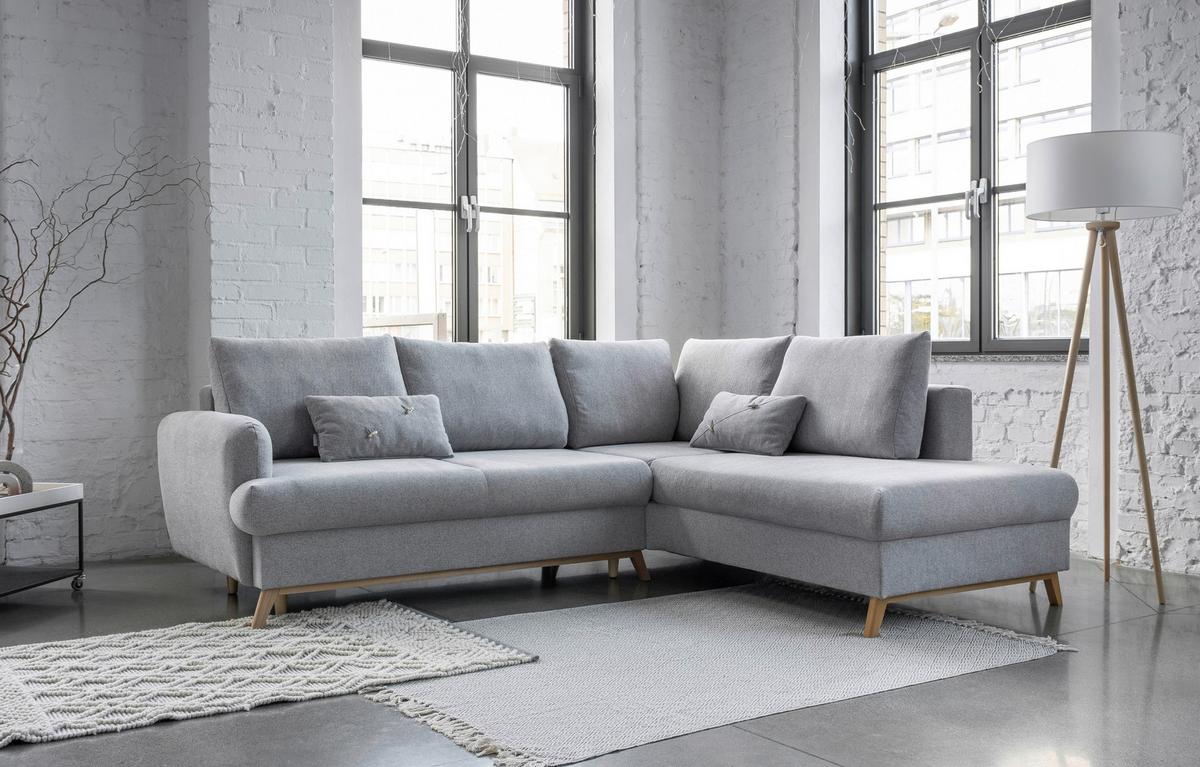 Ecksofa Scandic Lagom Hellgrau S: 242x202 cm - Hellgrau/Naturfarben, Textil (242/202cm) - MID.YOU