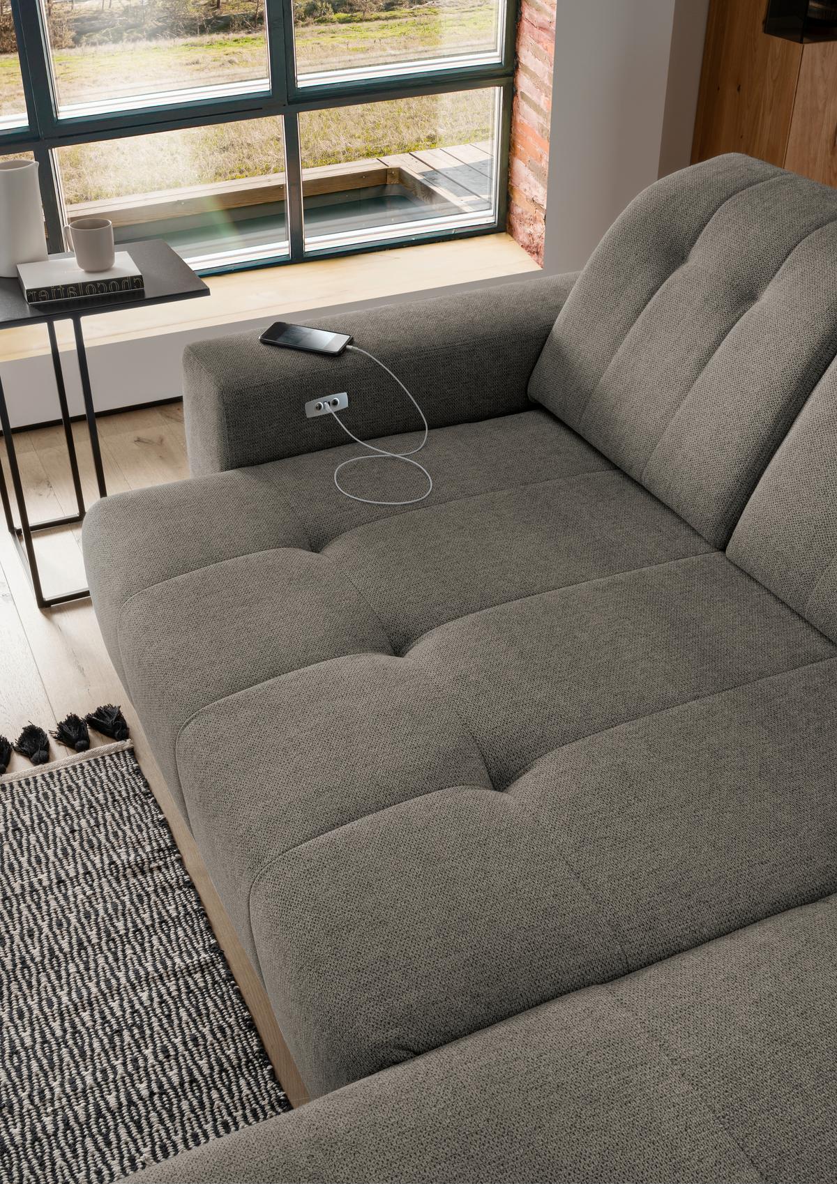 Ecksofa mit USB Anschluss Sano, Graubraun, S: 261x200 cm - Graubraun/Schwarz, MODERN, Textil (261/200cm) - Livetastic