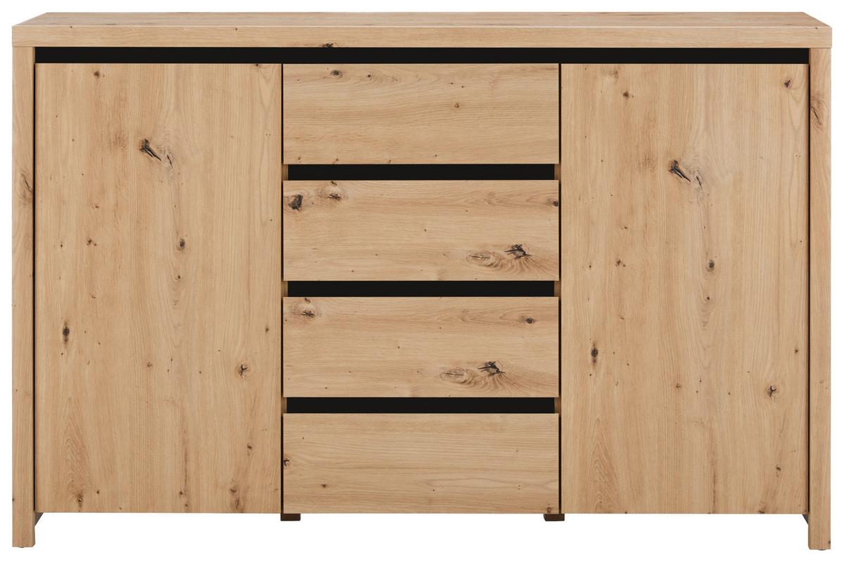 Široká komoda Larios, š: 143 cm - černá/dub artisan, Moderní, kompozitní dřevo (143/91/40cm) - Mömax