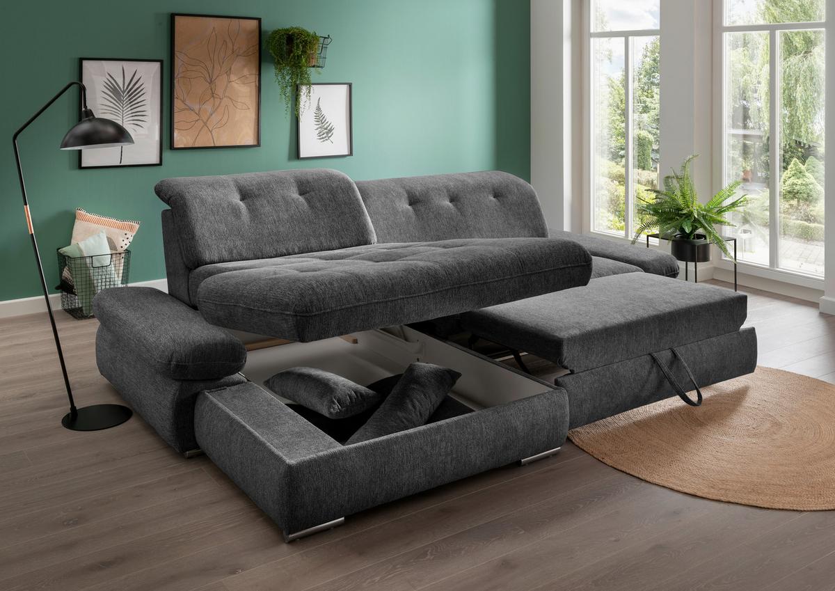 Ecksofa Dalida Anthrazit S: 196x300 cm - Chromfarben/Anthrazit, Design, Textil (196/300cm) - Livetastic