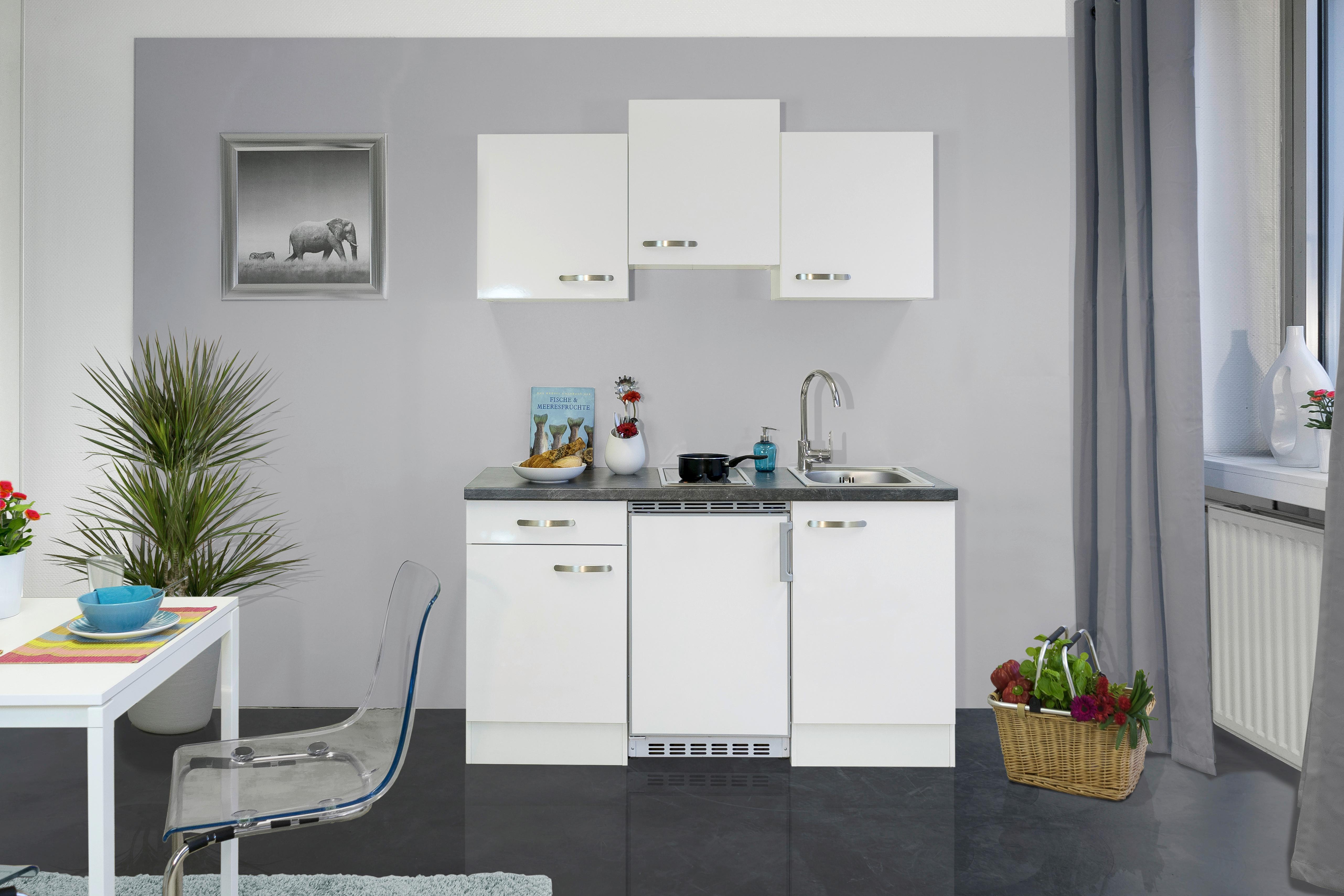 Küchenzeile Alba mit Geräten 150 cm Weiß/Schiefer