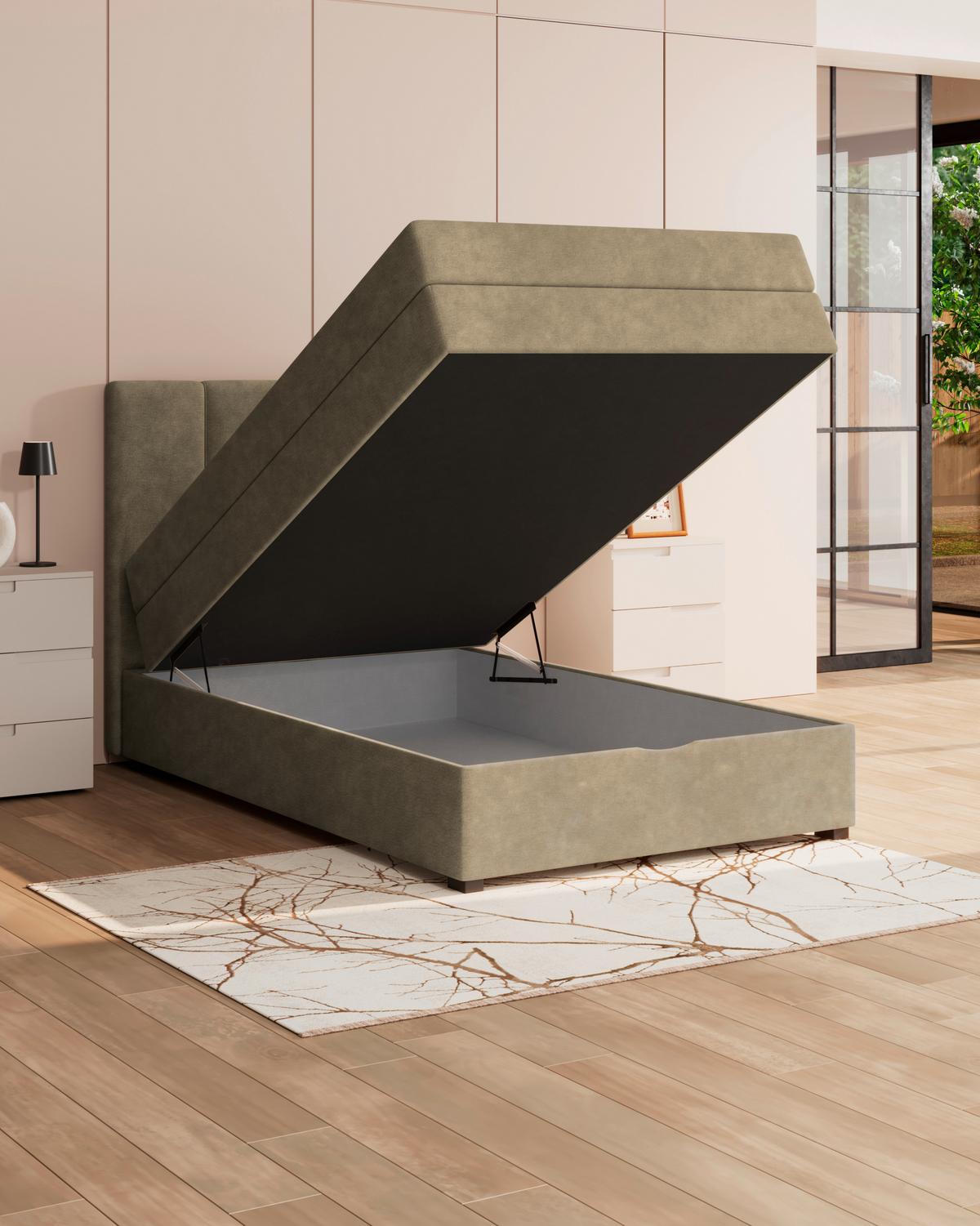 Boxspringbett mit Topper & Bettkasten 100x200 Lauro - Schwarz/Braun, Trend, Textil (100/200cm)