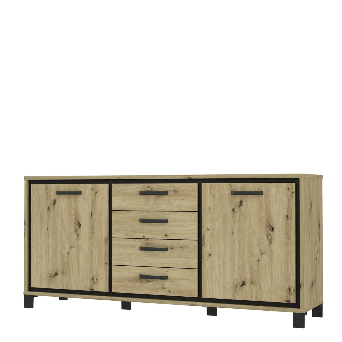 Sideboard B: 178 cm Trondheim, Eiche Dekor/Schwarz - Eichefarben/Schwarz, Basics, Holzwerkstoff/Kunststoff (178.4cm) - Livetastic