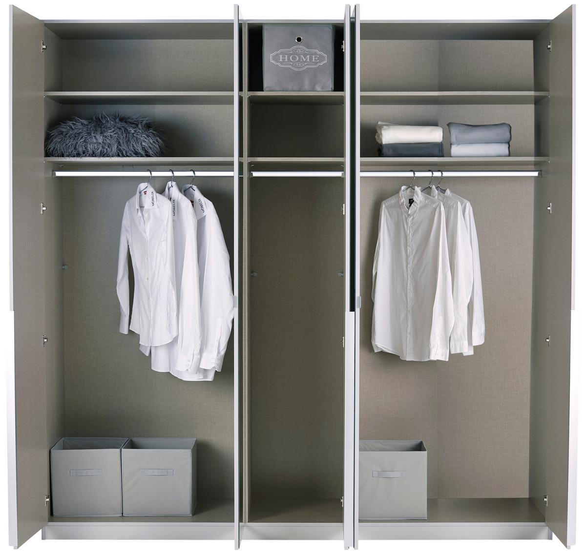 Drehtürenschrank Mit Spiegel 226 Cm Alabama, Seidengrau - Silberfarben/Hellgrau, MODERN, Holzwerkstoff (226/229/54cm)