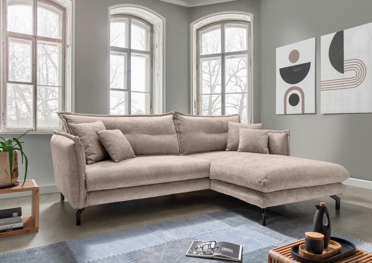 Ecksofa Lava Beige S: 255x180 cm - Beige/Schwarz, Design, Textil (255/180cm) - Livetastic