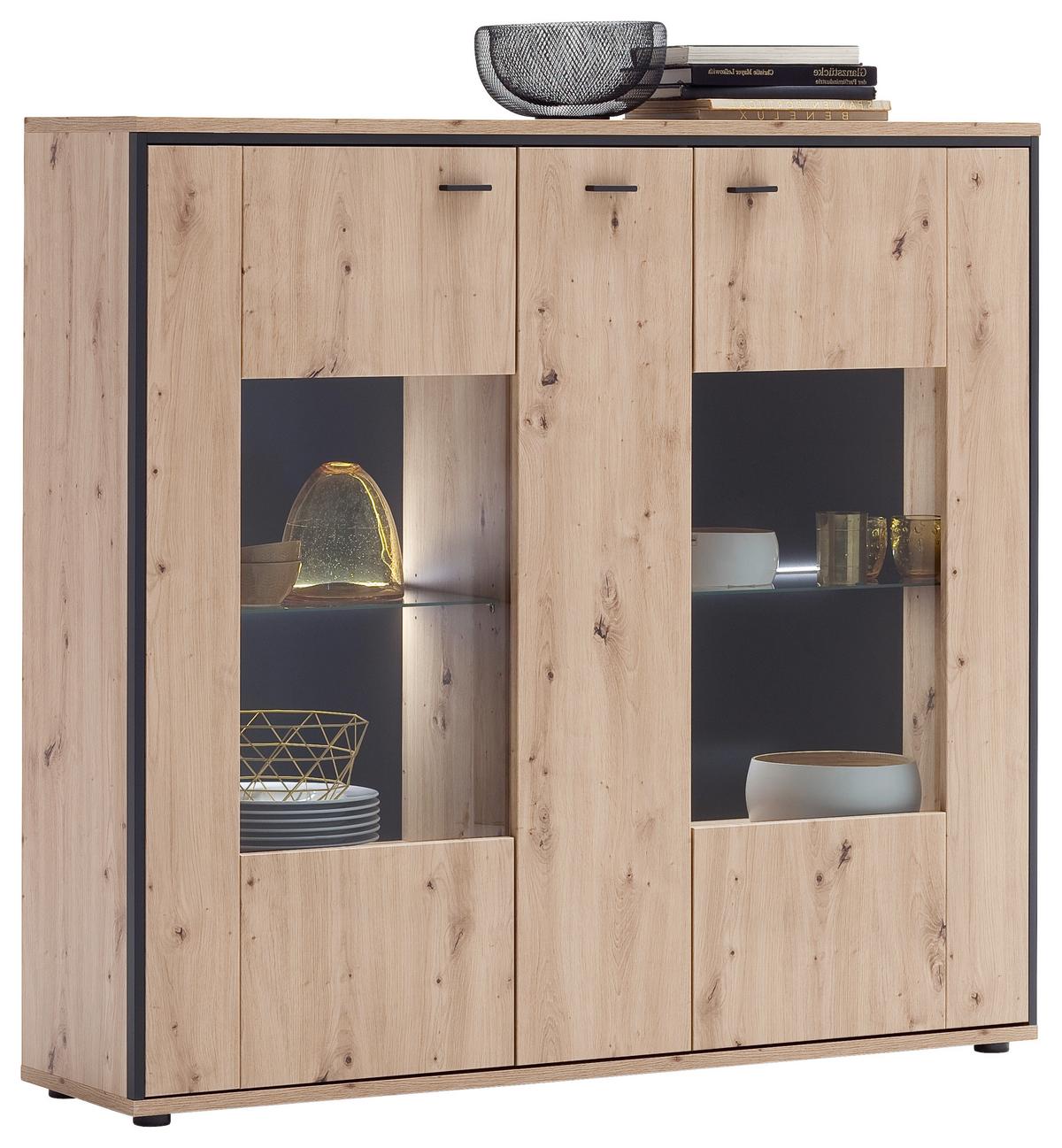 Highboard B: 153 cm Buenos Aires Anthrazit/Eichefarben - Eichefarben/Anthrazit, Design, Glas/Holzwerkstoff (153/143/38cm) - MID.YOU