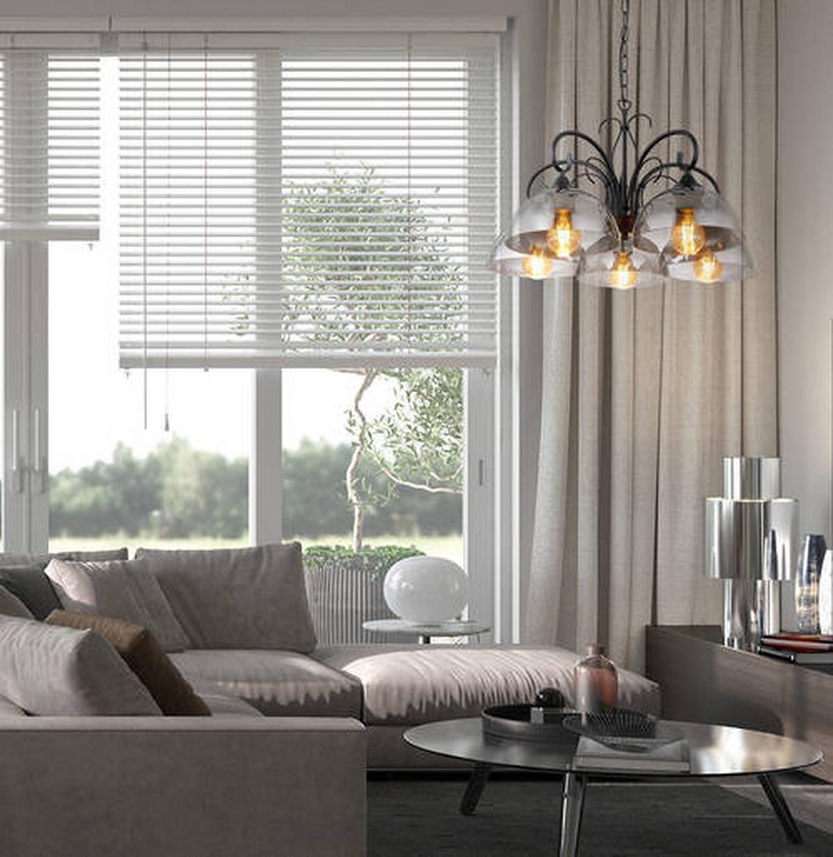 Hängeleuchte 69061-5h - Schwarz, KONVENTIONELL, Glas/Metall (56/120cm) - Globo