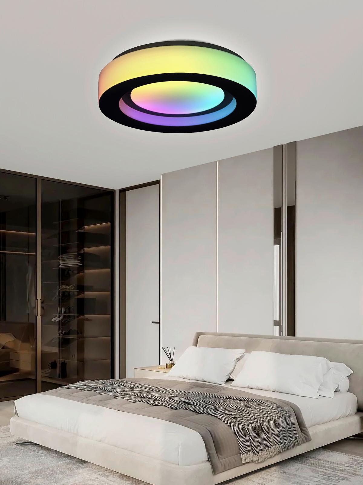 LED-Deckenleuchte Troye Ø 50 cm mit Farbwechsler - Schwarz, MODERN, Kunststoff/Metall (50/8cm) - Luca Bessoni