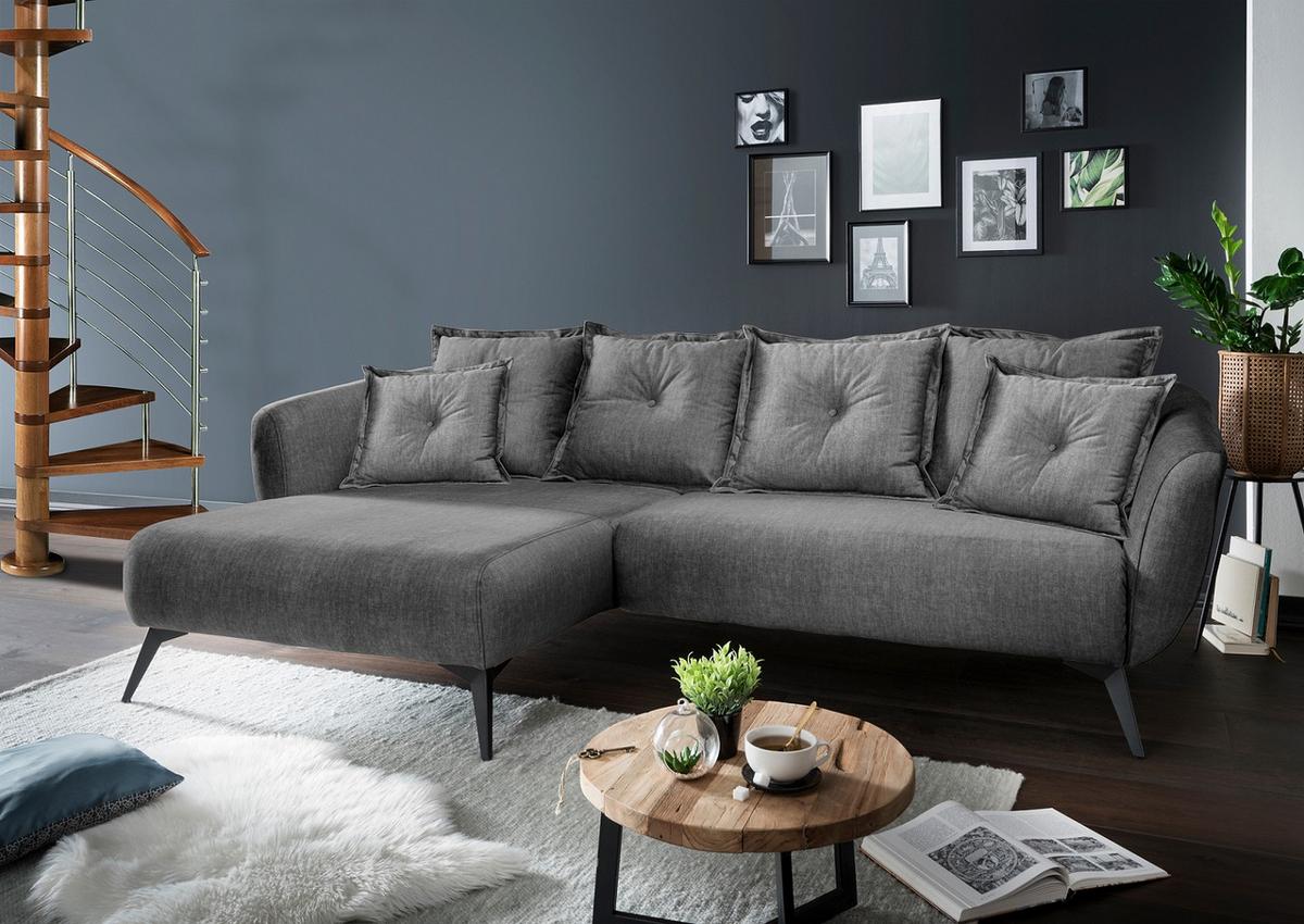 Ecksofa Baggio mit Kissen Textil Grau - Schwarz/Grau, MODERN, Holz/Textil (227/94/162cm) - Livetastic