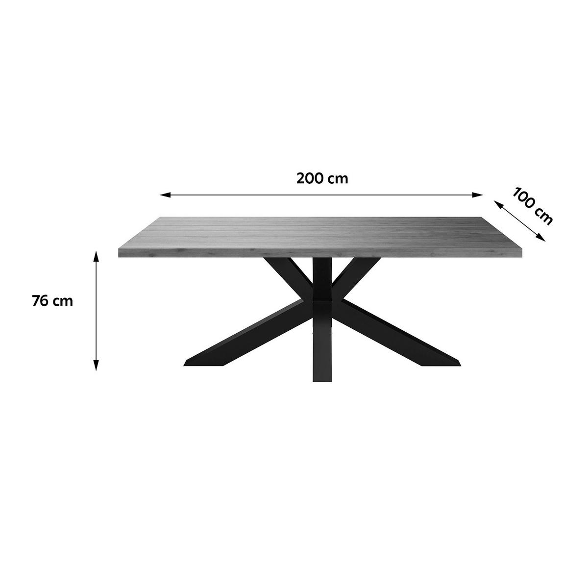 Gartentisch Stockholm Akazienholz L 200cm - Schwarz/Akaziefarben, MODERN, Holz/Metall (200/100/76cm) - Beldano