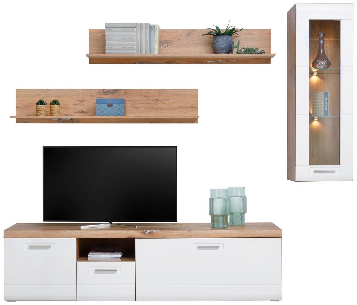 Tv-lowboard Auris B: 190 Cm Eiche Dekor/weiß Matt - Weiß, MODERN, Holzwerkstoff (190/50/50cm) - Luca Bessoni