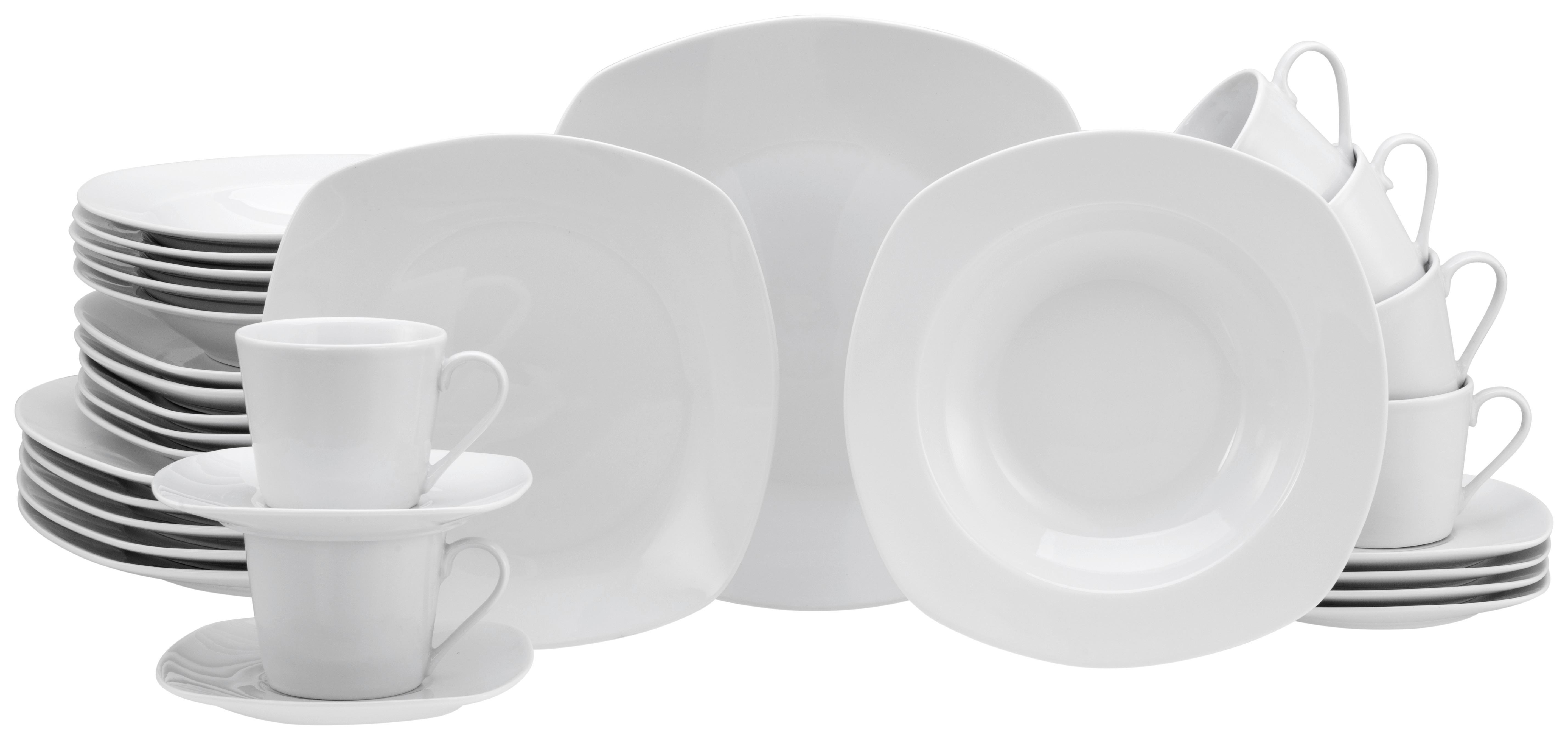 Kombinovaná souprava Amelie bílá, 30 dílná pro 6 osob - bílá, Basics, keramika (34,4/29,2/35cm)