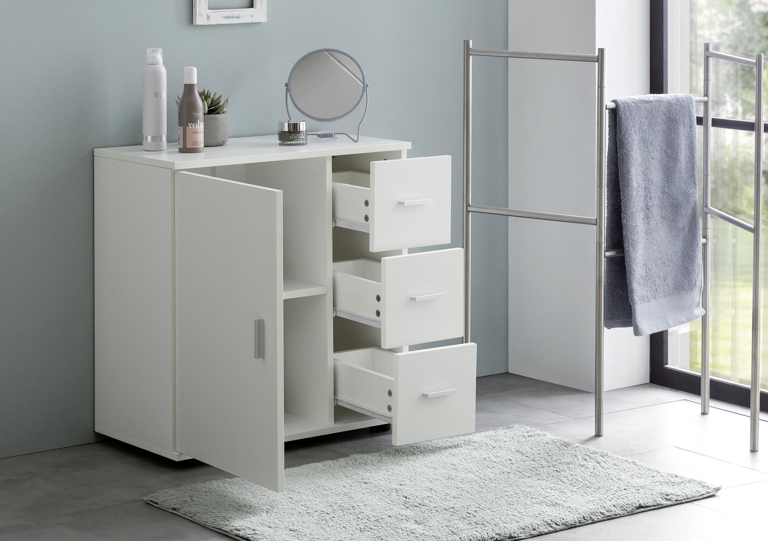 Korpus: Weiß • Front: Weiß • 1-türig, 3 Laden • B/H/T: ca. 60/65,5/33 cm