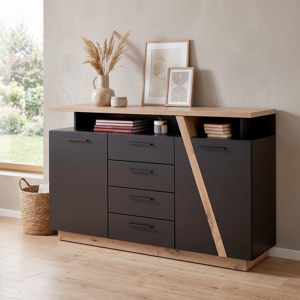 Kommode mit Soft-Close B: 150,2 cm Maxi, Weiß/Grau