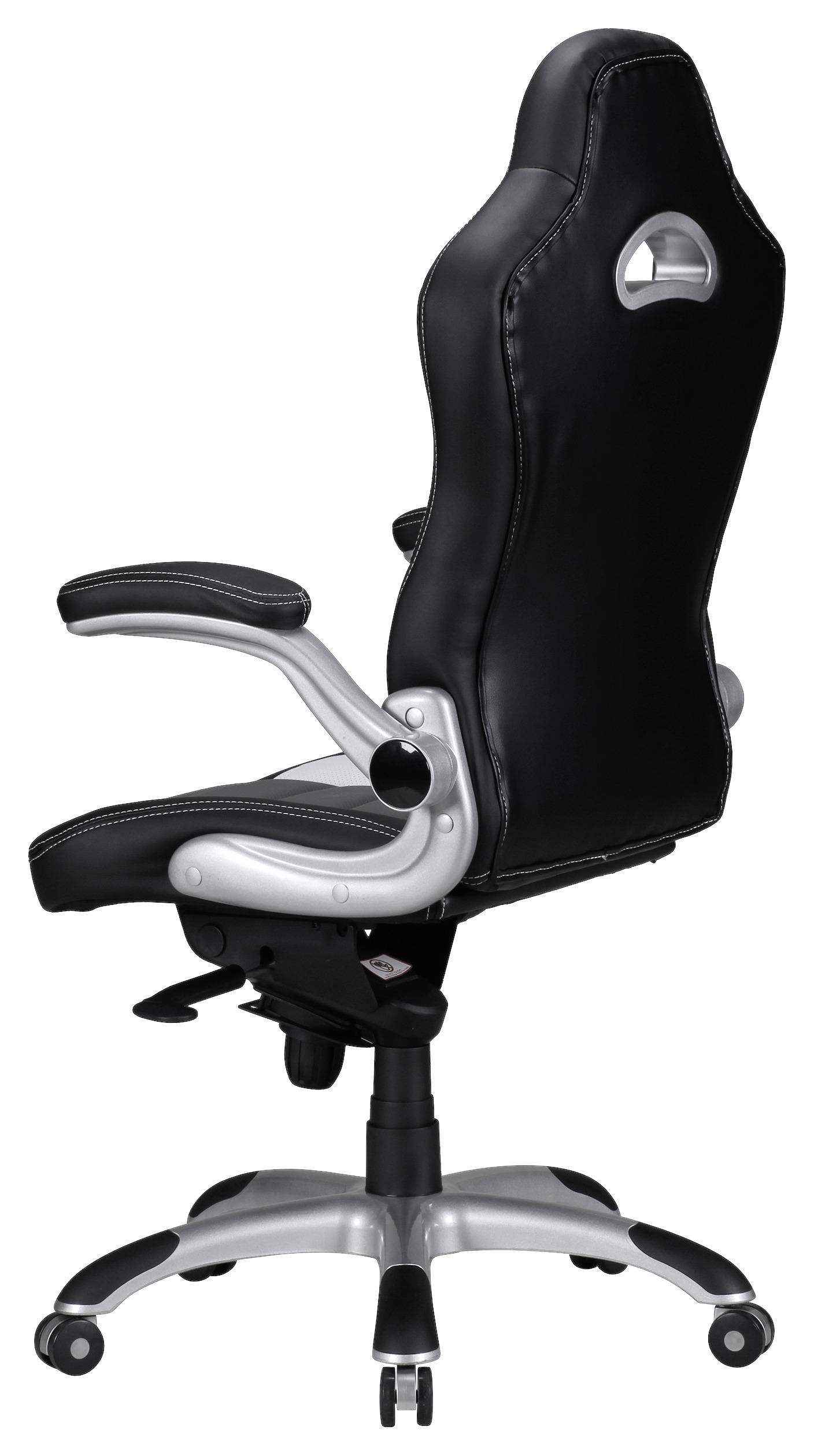 Gaming Stuhl mit Armlehnen und Wippfunktion, Grau/Schwarz - Alufarben/Schwarz, MODERN, Kunststoff/Textil (70/120/70cm) - MID.YOU