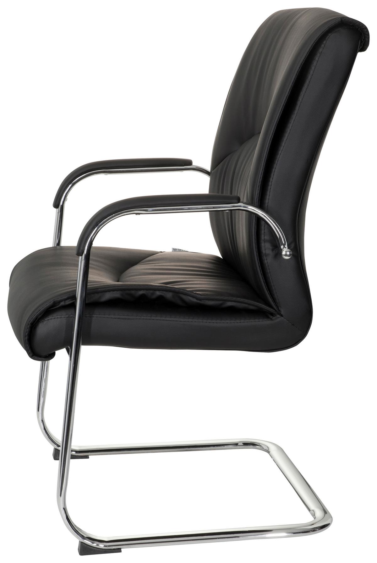 Besucherstuhl Sovrano V Lederlook Schwarz Bis 120kg - Chromfarben/Schwarz, MODERN, Textil/Metall (58/108/71cm) - MID.YOU