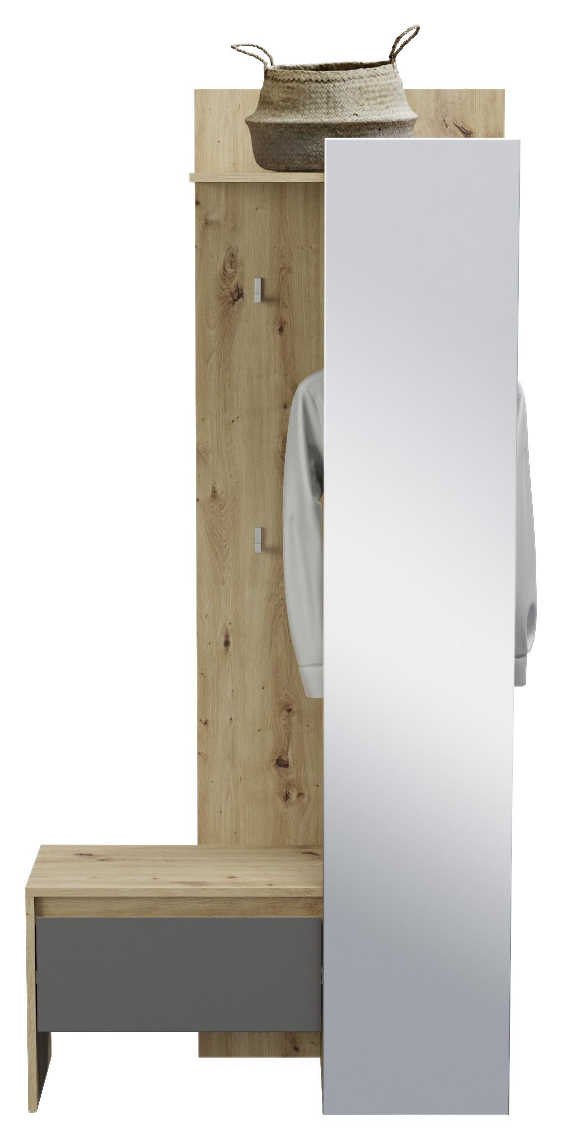Garderobe Torino Grau/Eichef. Dekor B: 90 cm Mit Spiegel - Eiche Artisan/Grau, MODERN, Glas/Holzwerkstoff (90/180/39cm) - MID.YOU
